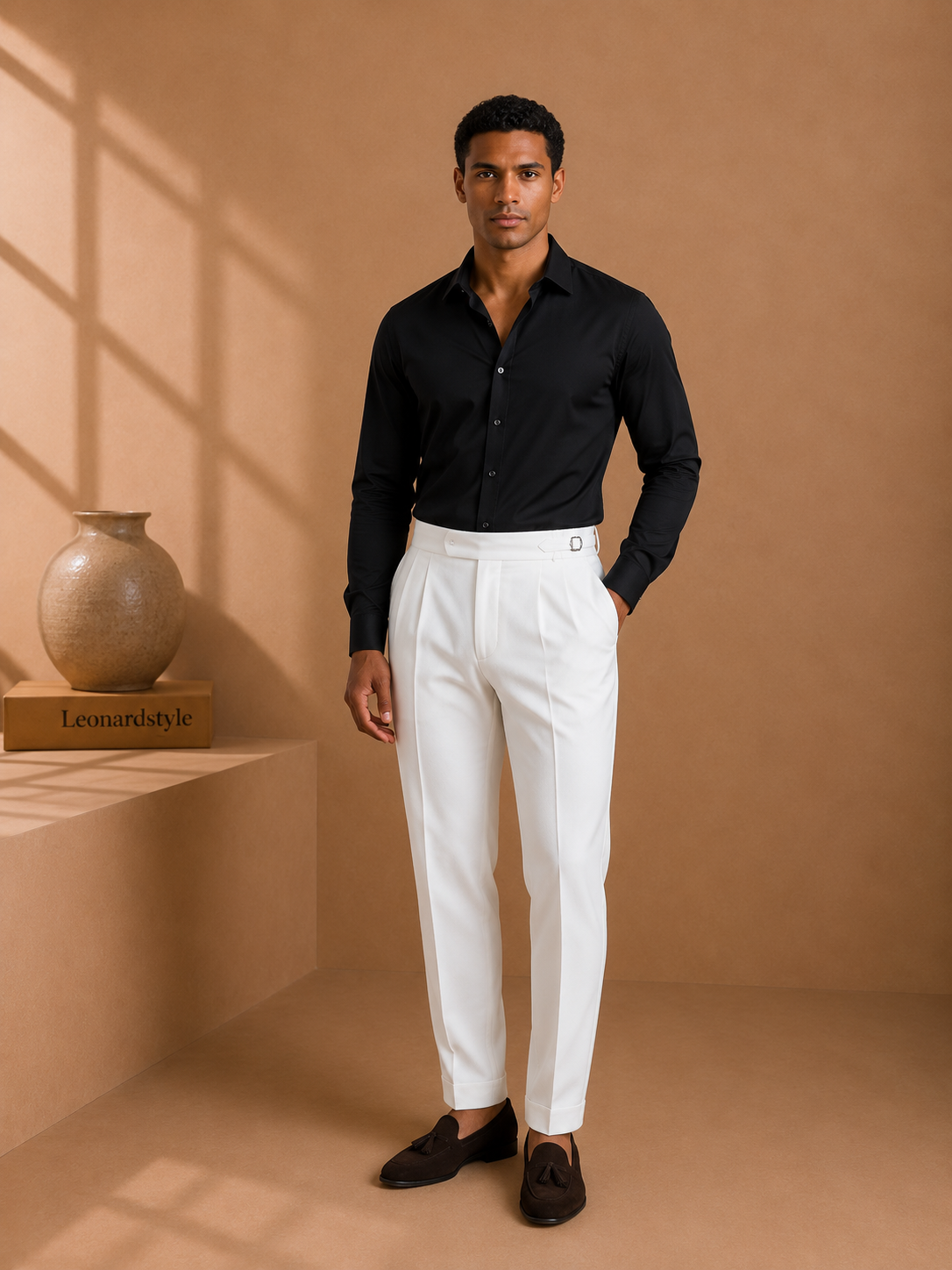 Men's Double Button Pleated Trousers – Side Adjusters, High Waist