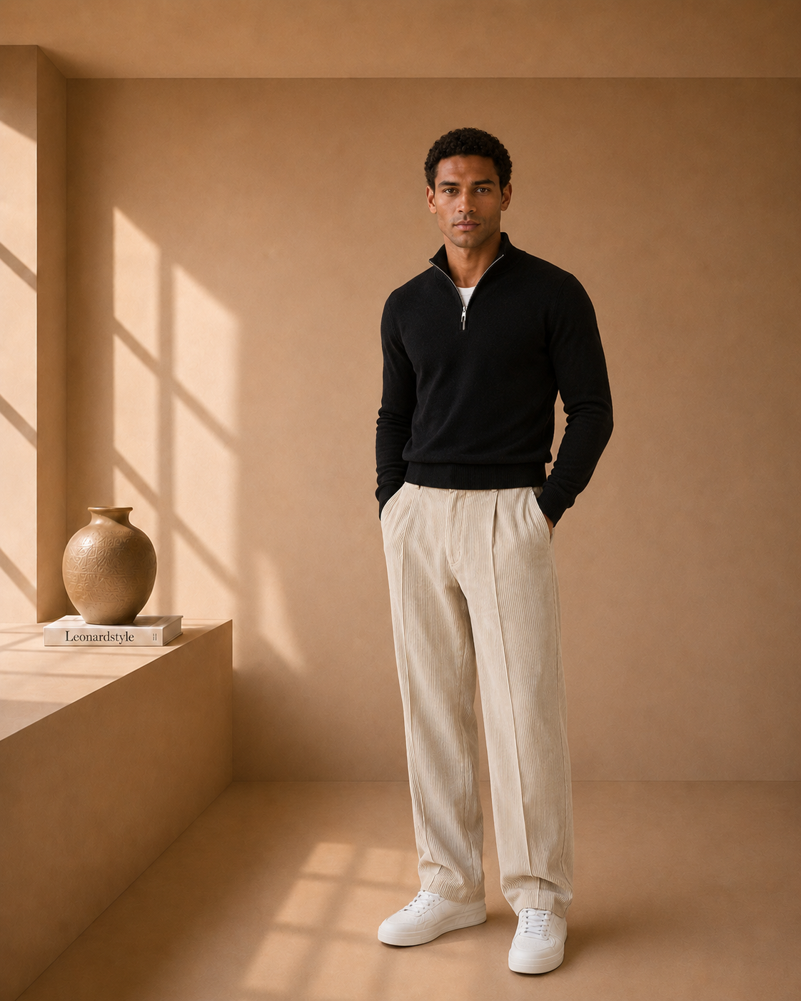 Men's Straight Leg Trousers – Mid-Rise Comfort, Textured Finish