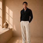 Men's Straight Leg Trousers – Mid-Rise Comfort, Textured Finish