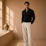 Men's Straight Leg Trousers – Mid-Rise Comfort, Textured Finish