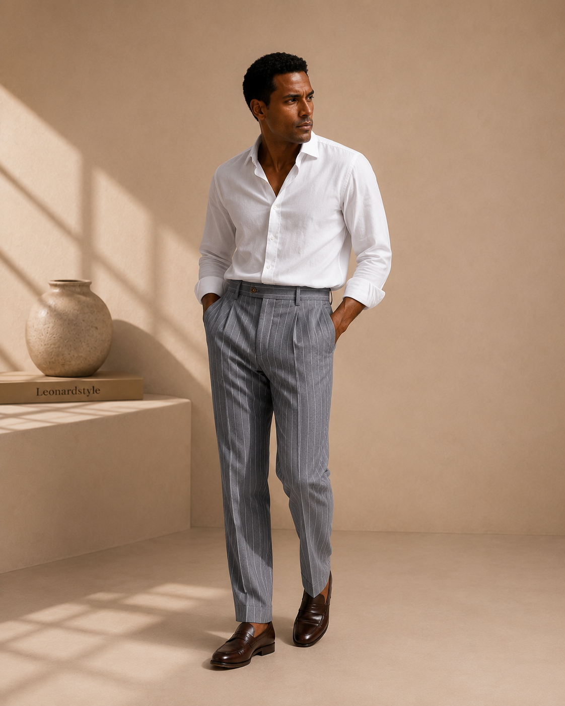 Men's Striped Trousers – Relaxed Fit, Machine Washable