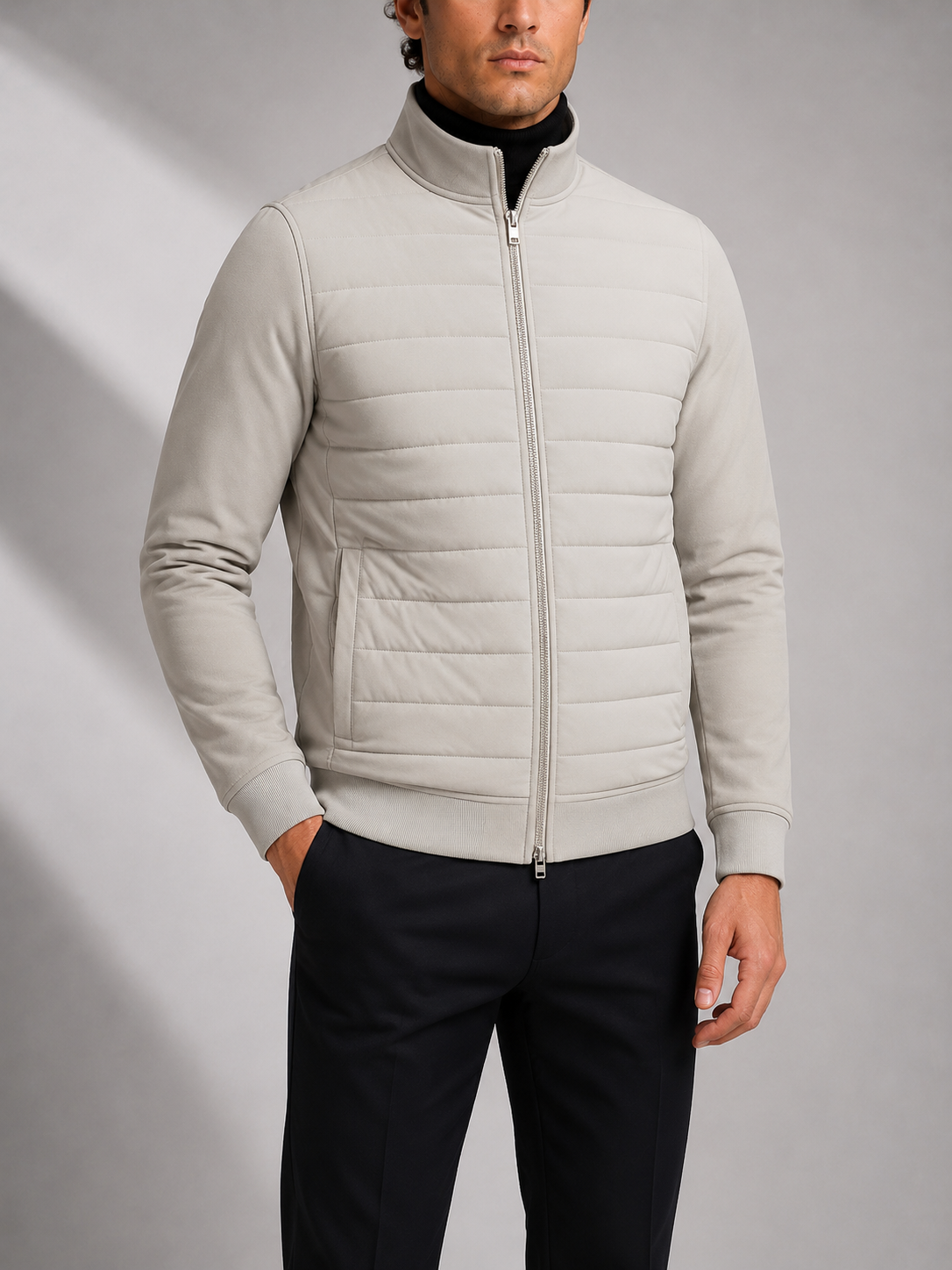 Men's Hybrid Quilted Jacket – Knitted Sleeves, Free Movement – image 3