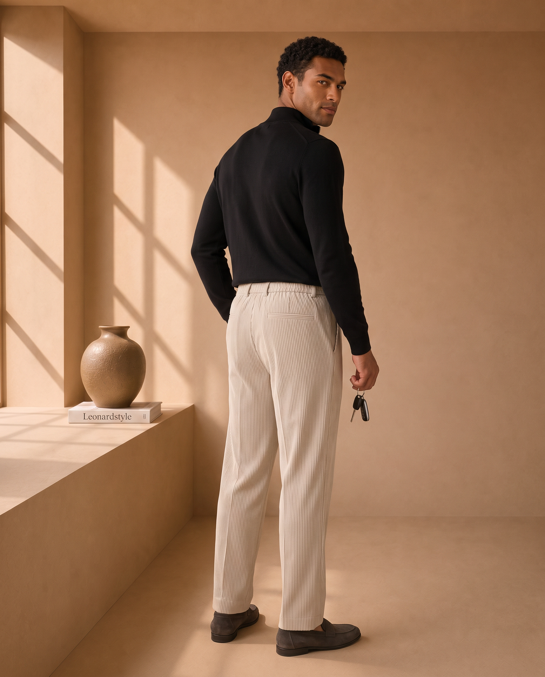Men's Straight Leg Trousers – Mid-Rise Comfort, Textured Finish – image 2
