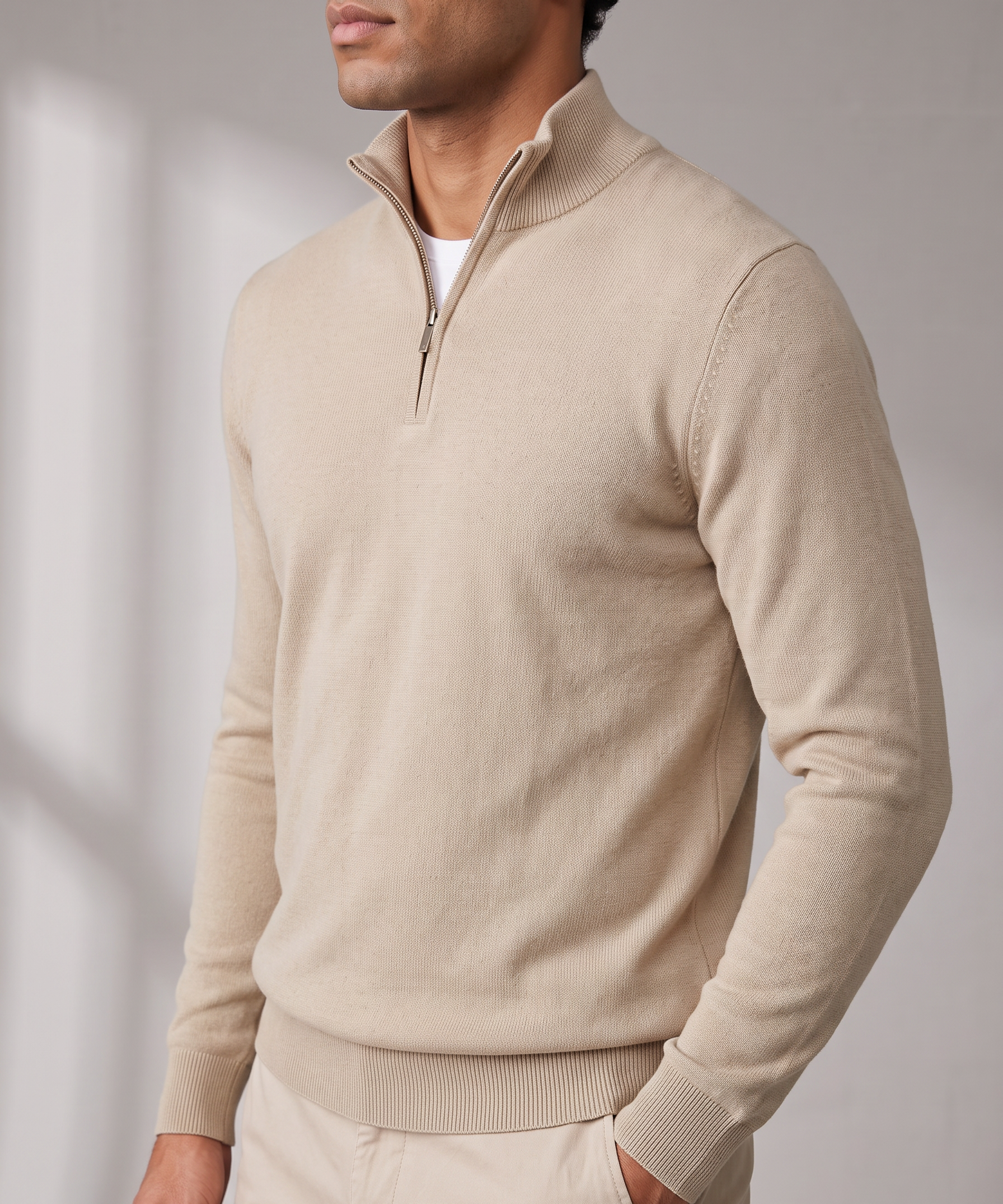 Men's Quarter Zip Sweater – Adjustable Stand Collar