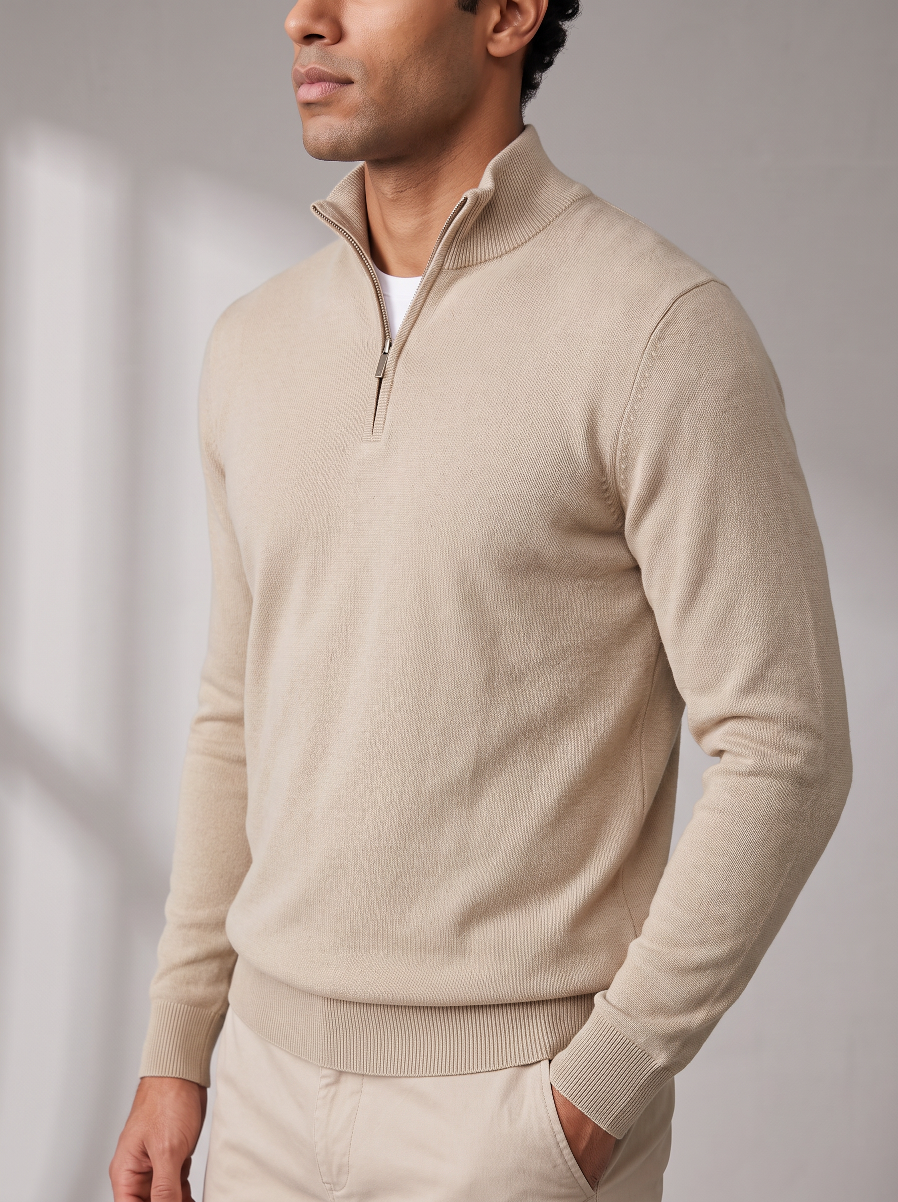 Men's Quarter Zip Sweater – Adjustable Stand Collar