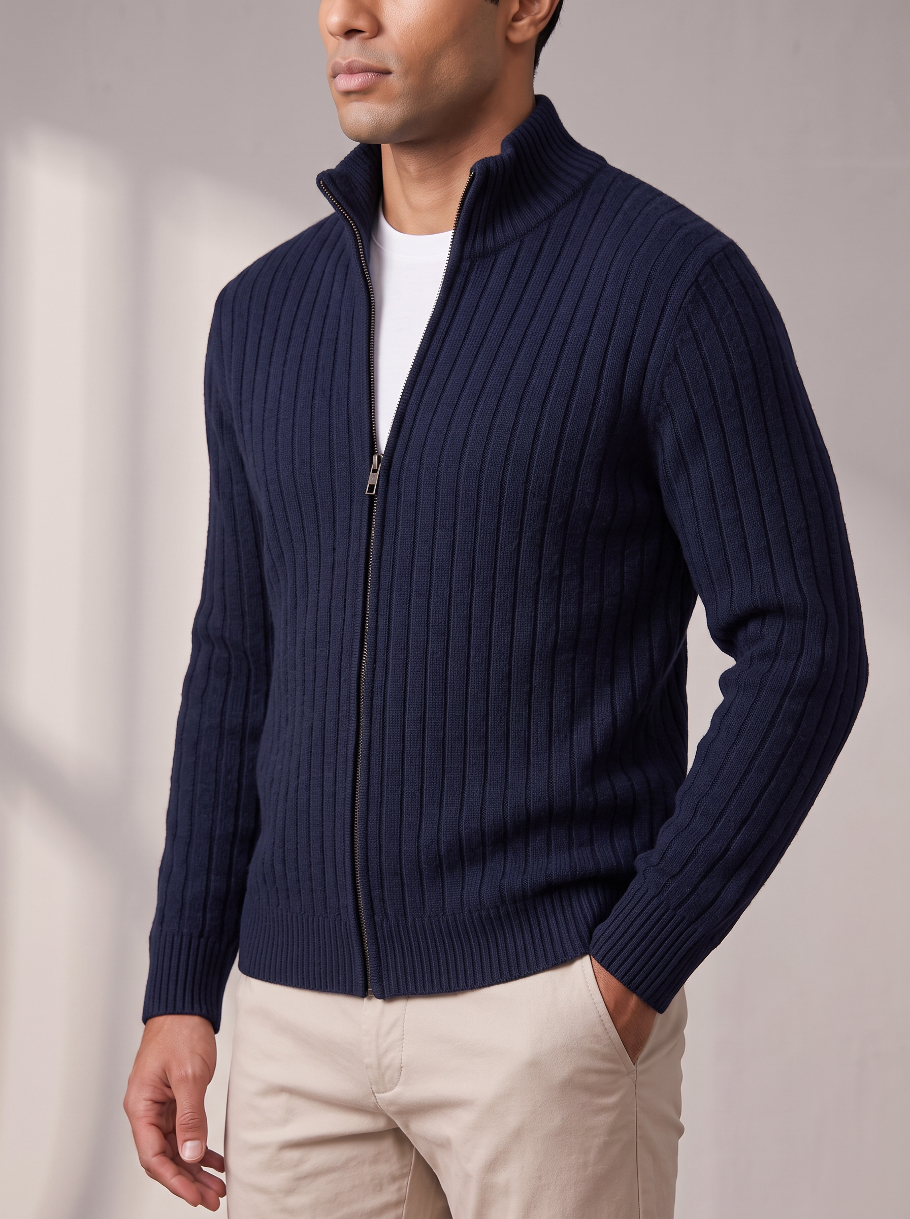 Men's Ribbed Zip Cardigan – Minimalist Finish, Easy Layering – image 3