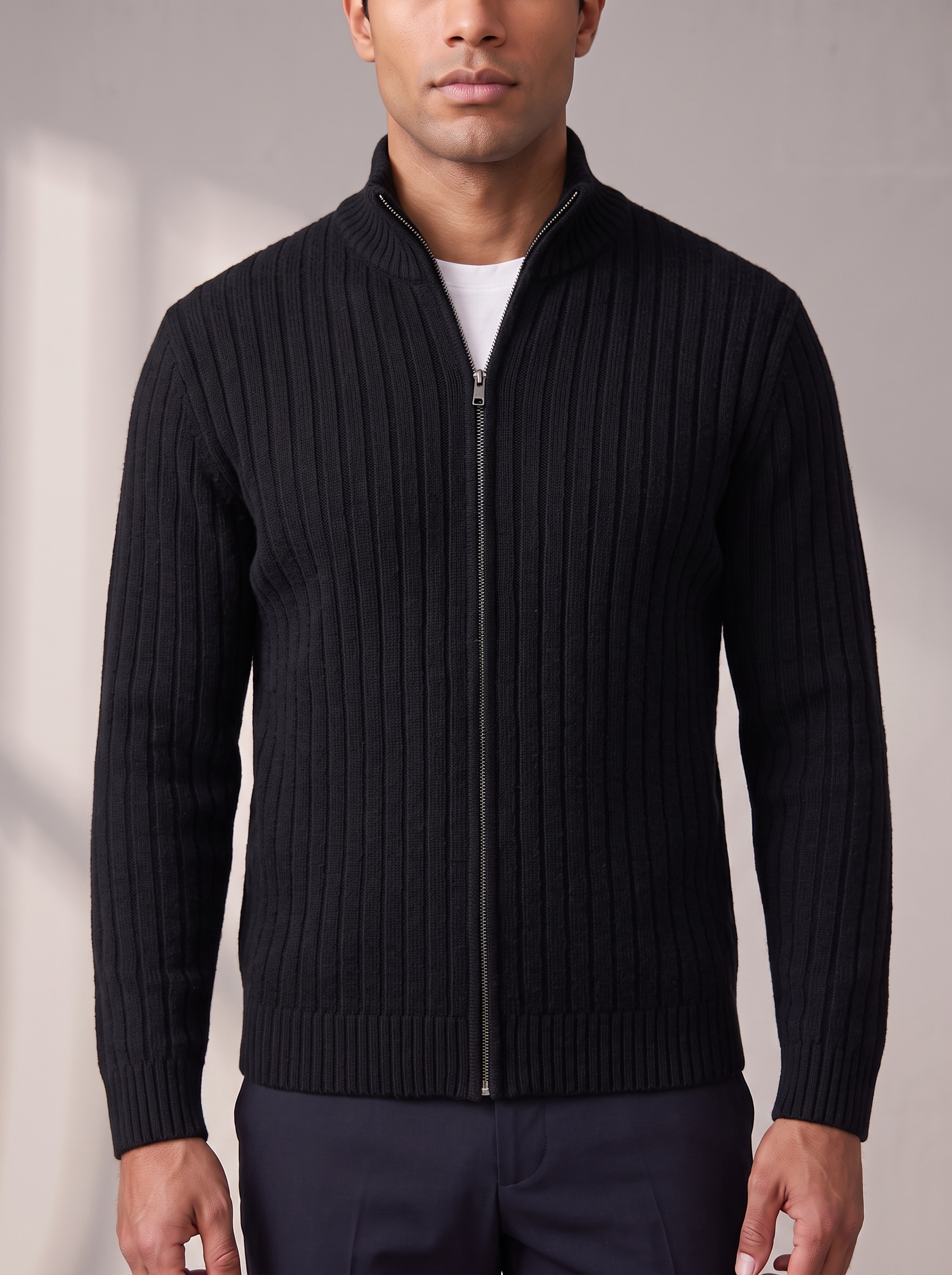 Men's Ribbed Zip Cardigan – Minimalist Finish, Easy Layering
