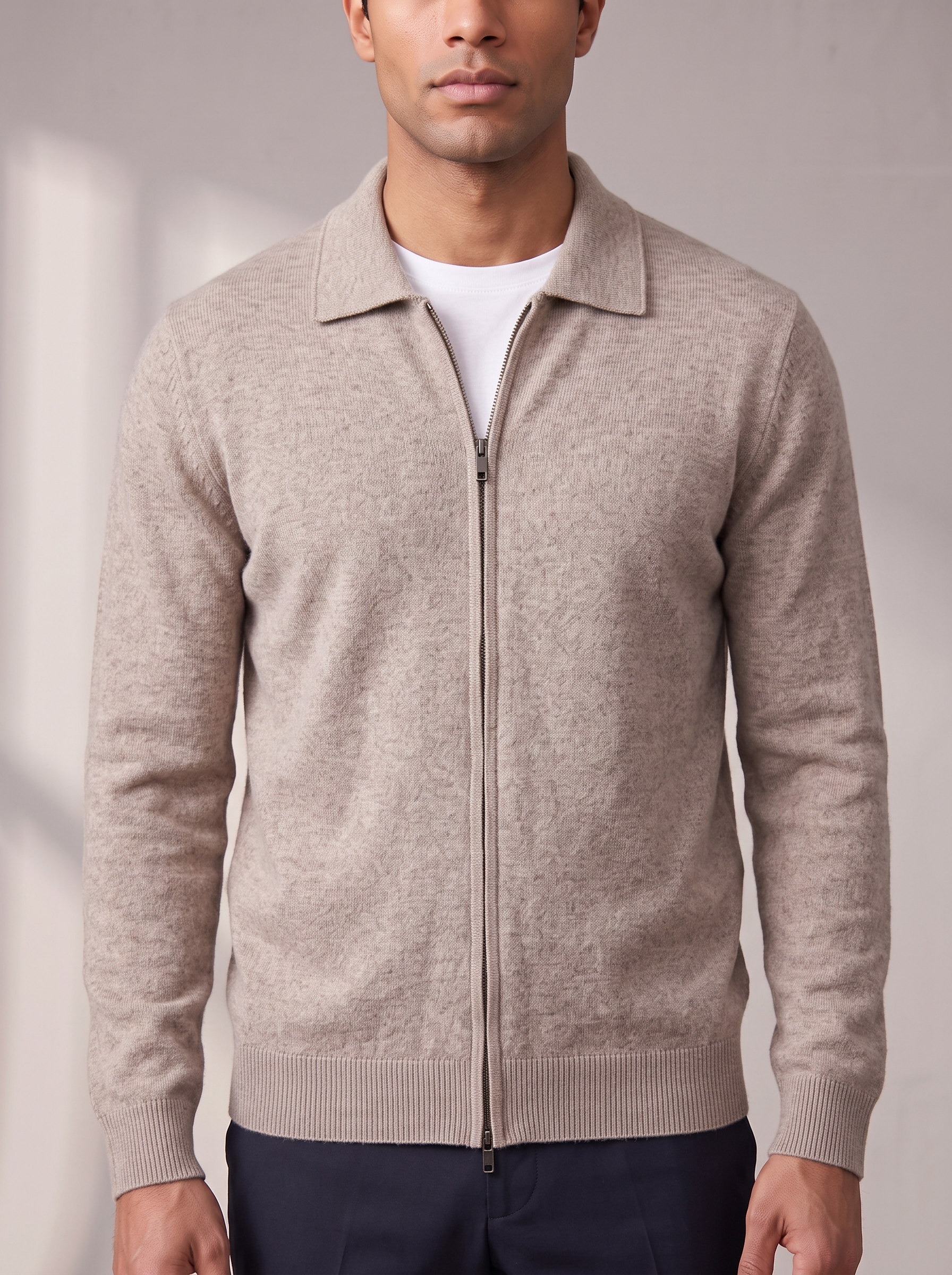 Men's Zip Cardigan – Shirt Collar, Ribbed Trims – image 5