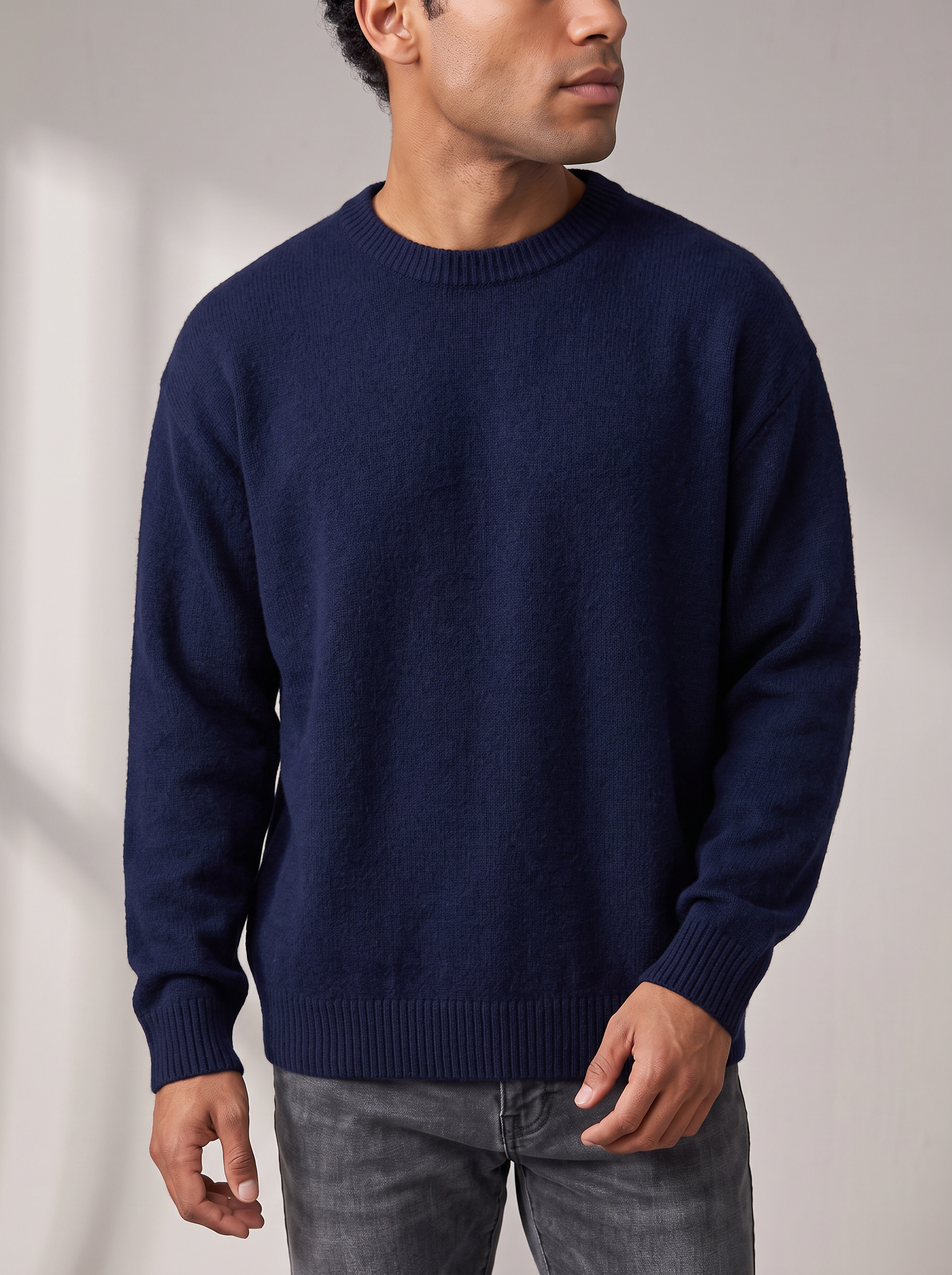 Men's Oversized Sweater – Dropped Shoulder, Ribbed O-Neck – image 4