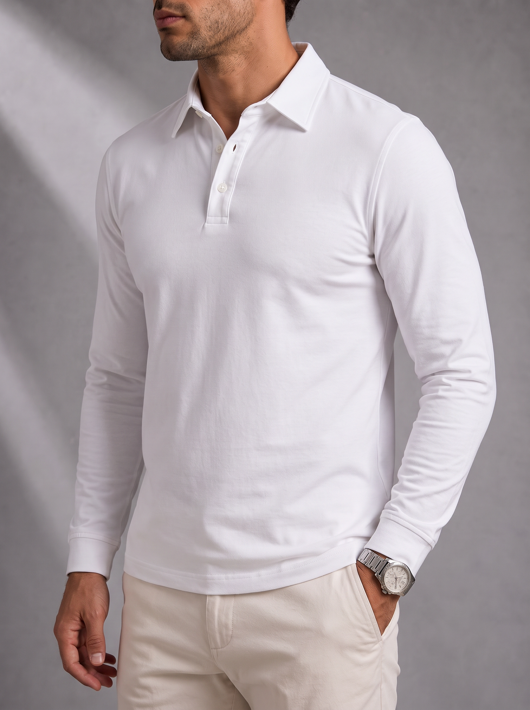 Men's Fine Gauge Polo – Layering Ready, Ribbed Trims – image 6
