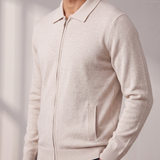 Men's Zip Cardigan – Shirt Collar, Ribbed Trims – image 4