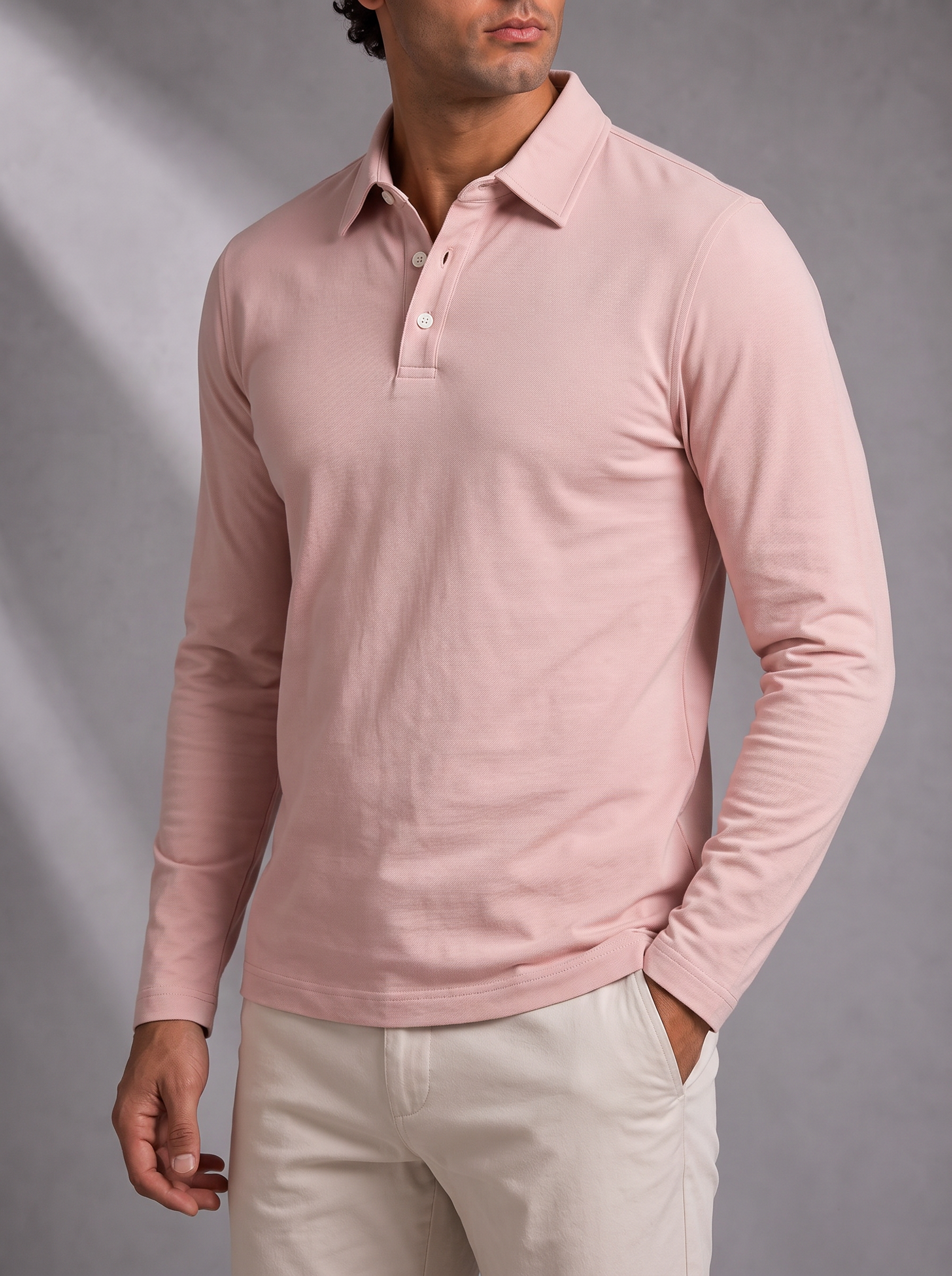 Men's Fine Gauge Polo – Layering Ready, Ribbed Trims – image 2