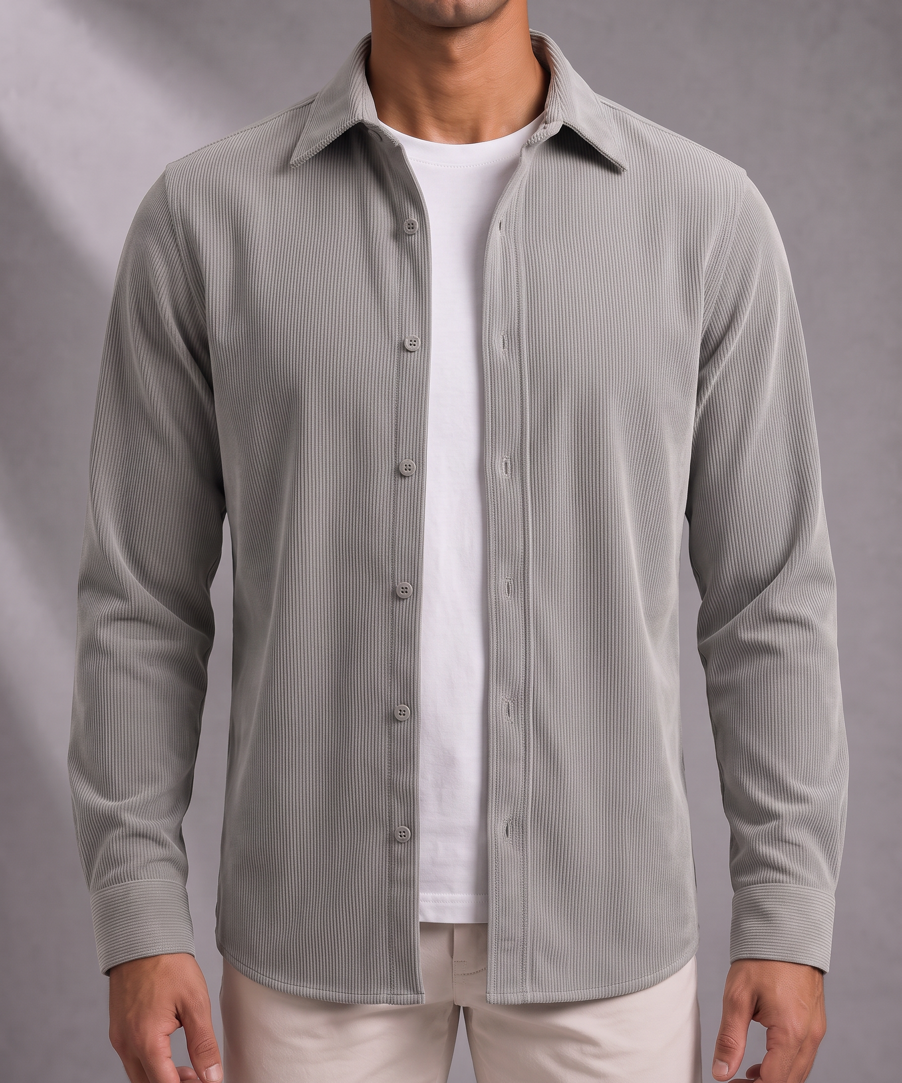 Men's Textured Shirt – Mid-Weight, Structured Collar