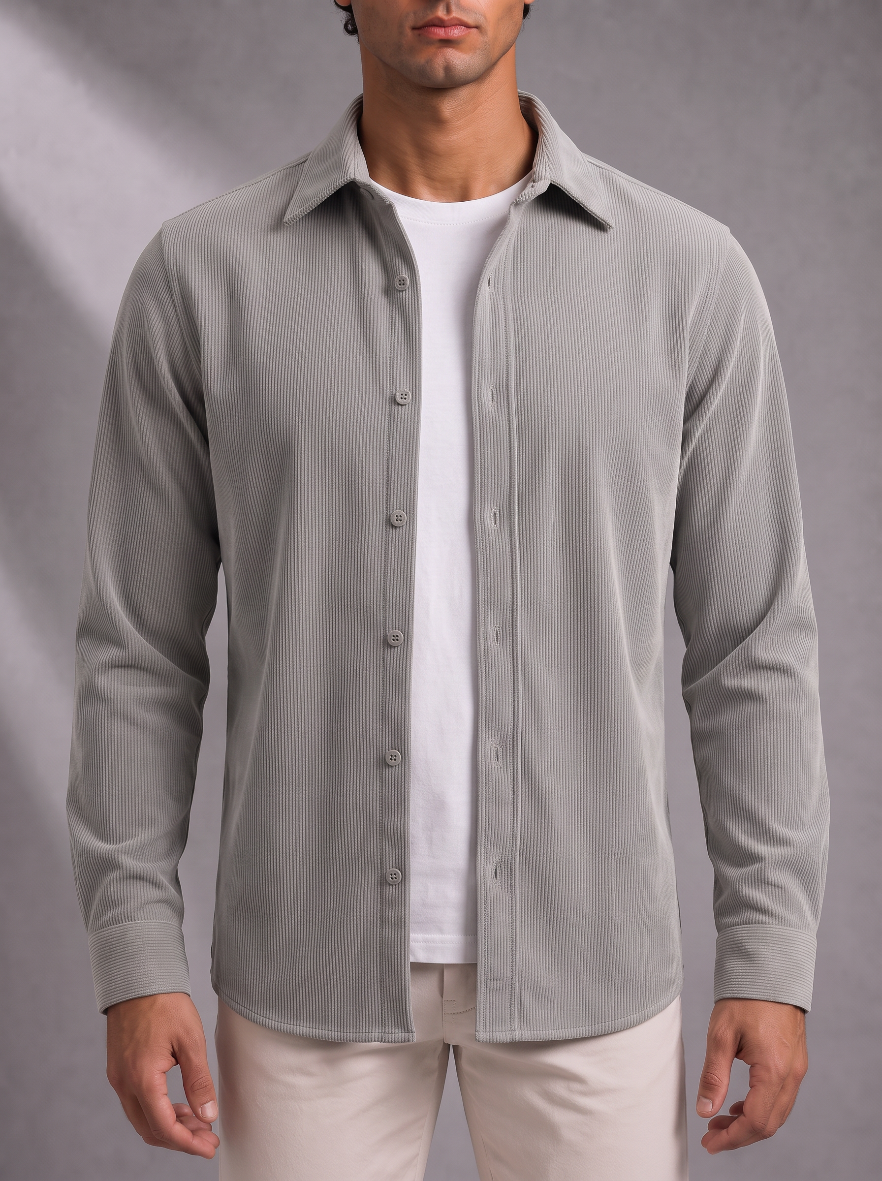 Men's Textured Shirt – Mid-Weight, Structured Collar