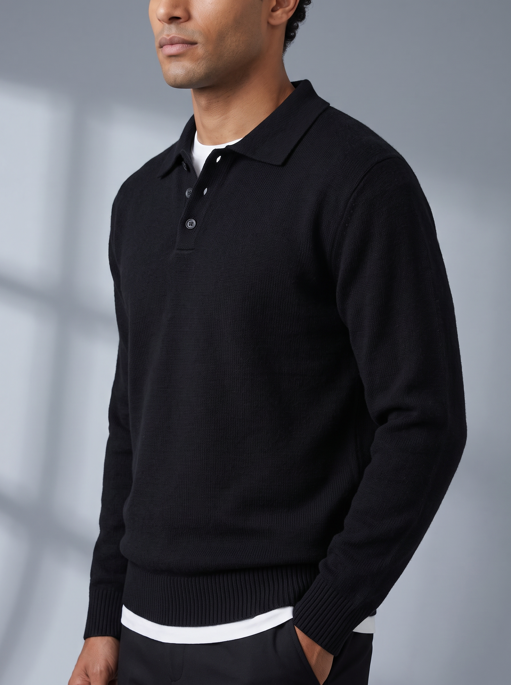 Men's Knitted Polo Jumper – Relaxed Fit, Open Collar – image 4