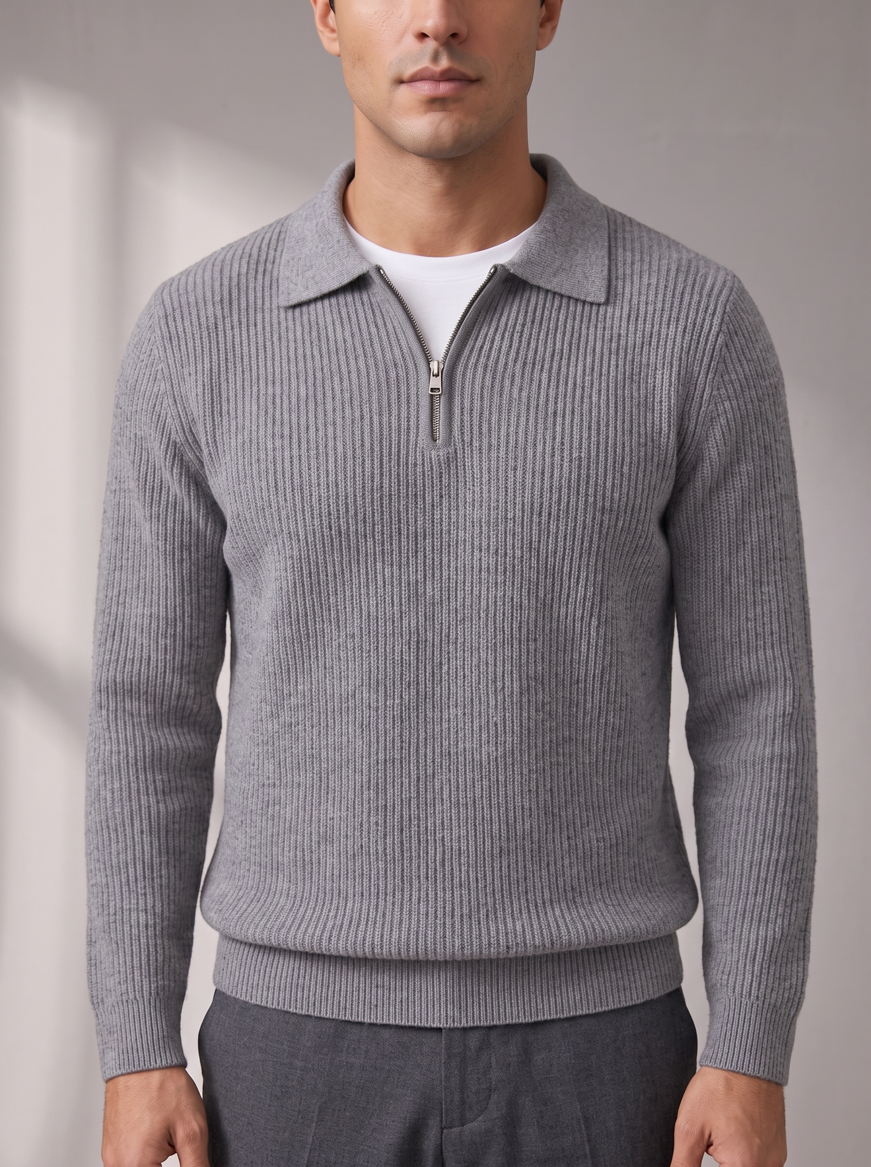 Men's Waffle Quarter Zip – Stand Collar, Fitted Cut – image 4