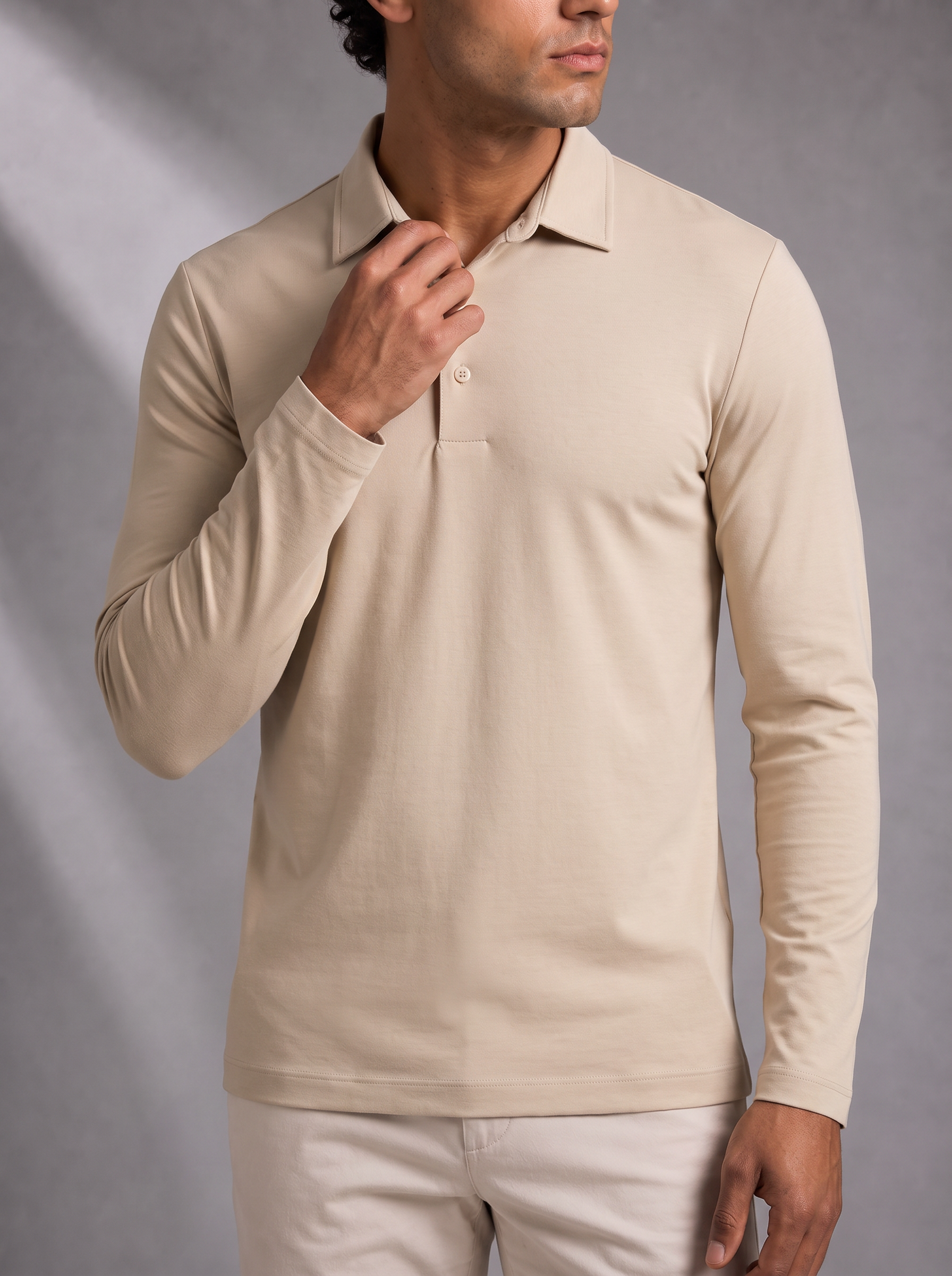 Men's Fine Gauge Polo – Layering Ready, Ribbed Trims – image 3