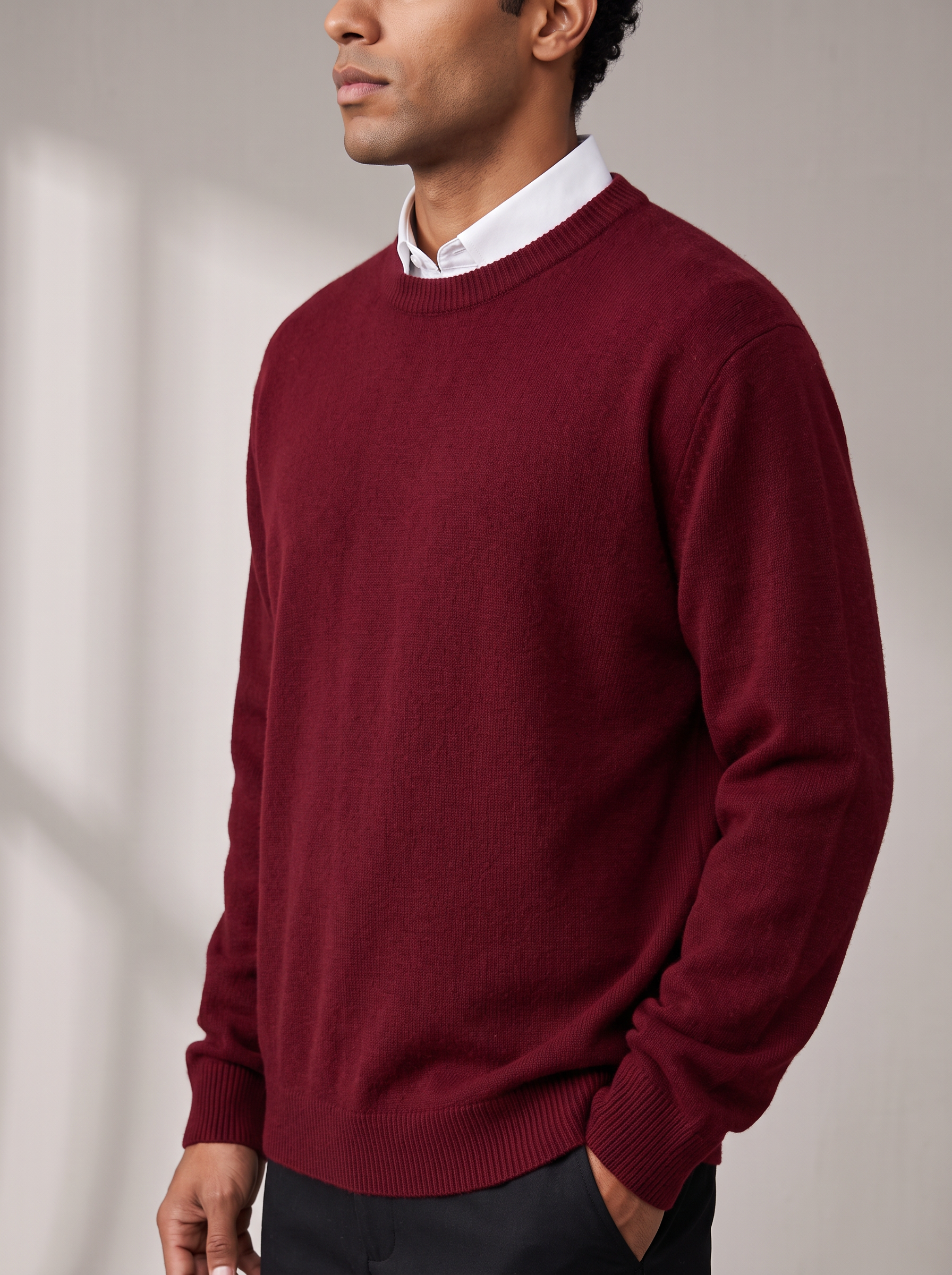 Men's Oversized Sweater – Dropped Shoulder, Ribbed O-Neck – image 3