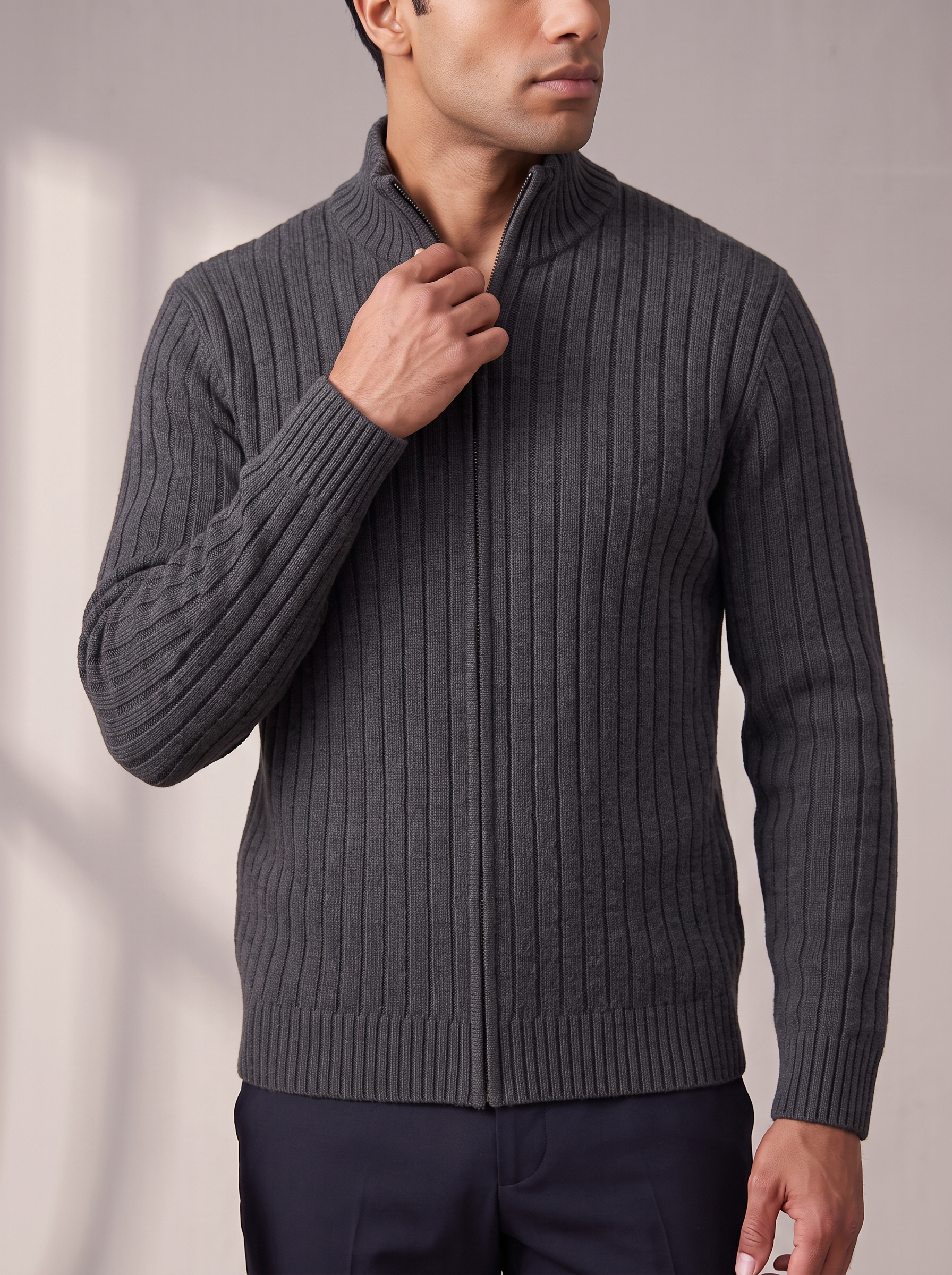 Men's Ribbed Zip Cardigan – Minimalist Finish, Easy Layering – image 4