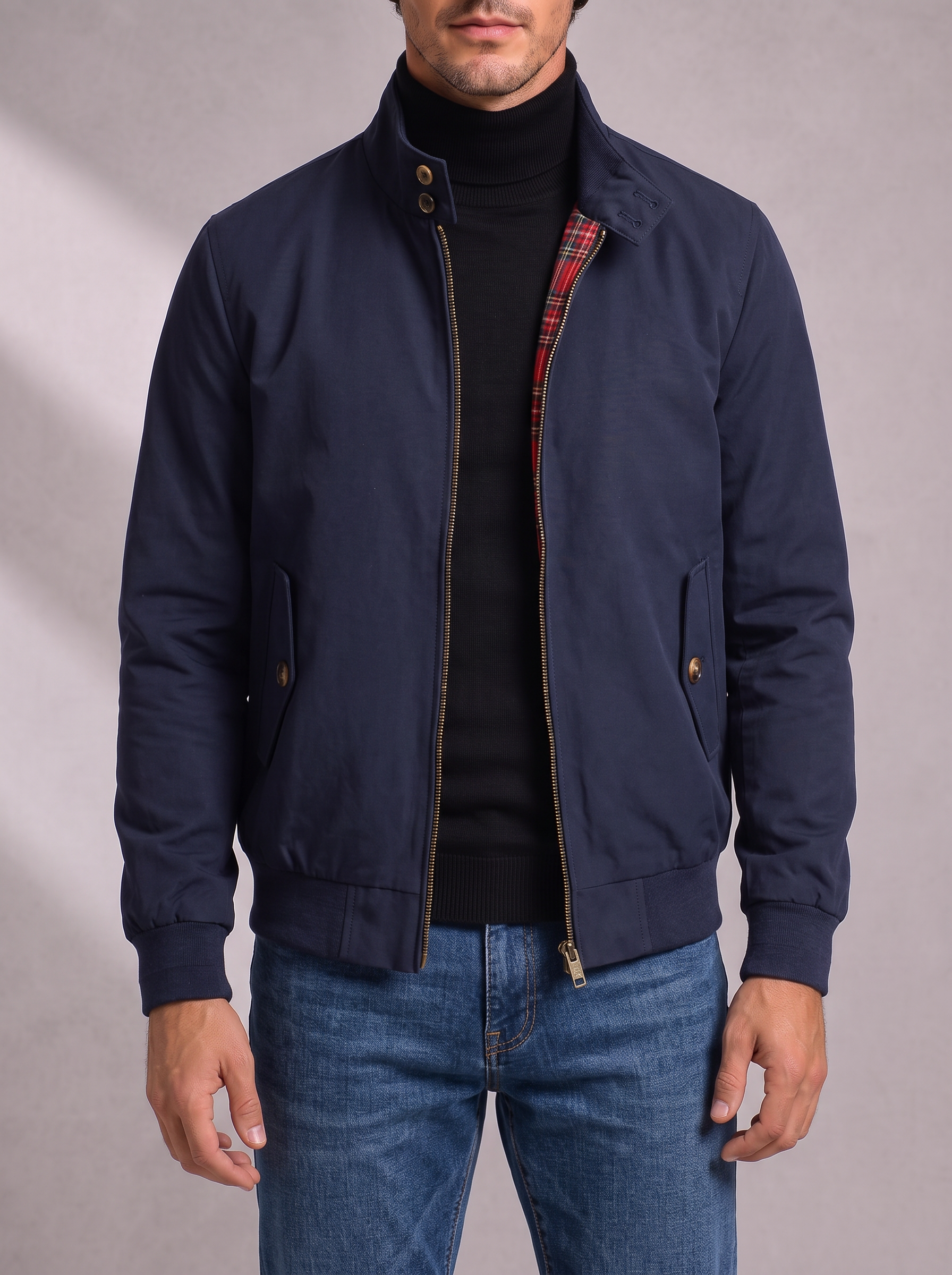 Men's Zip Bomber Jacket – Stand Collar, Contrast Lining – image 2
