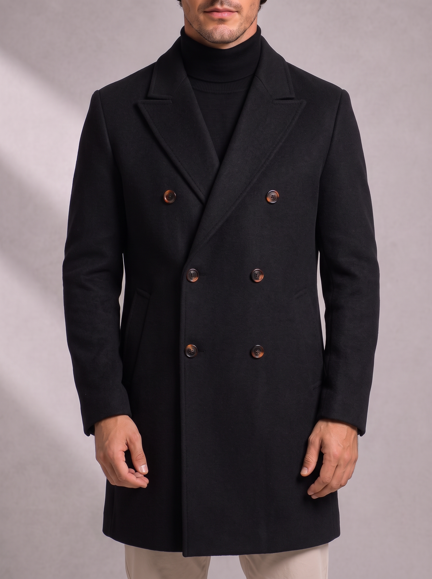Men's Double-Breasted Overcoat – Longline, Peaked Lapels – image 4