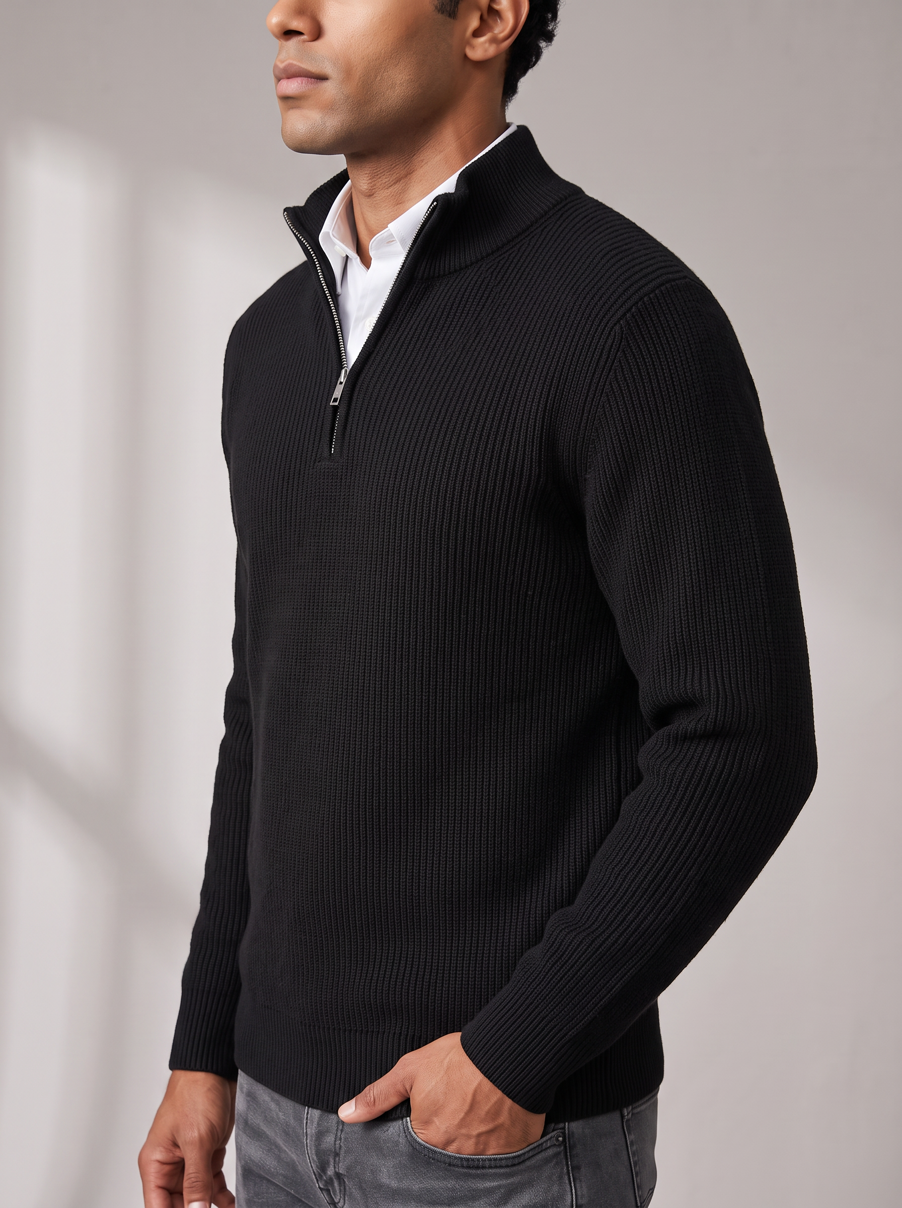 Men's Quarter Zip Sweater – Adjustable Stand Collar – image 3