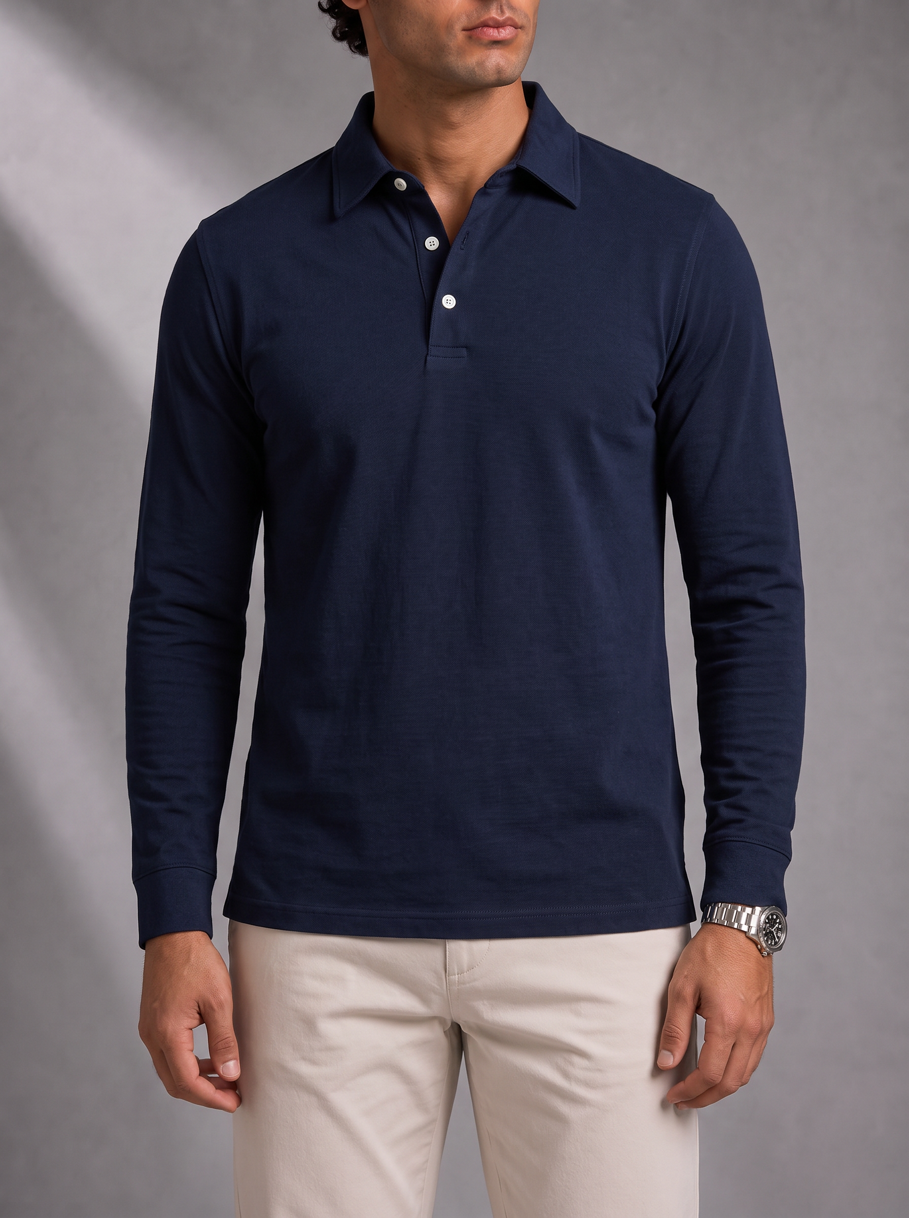 Men's Fine Gauge Polo – Layering Ready, Ribbed Trims