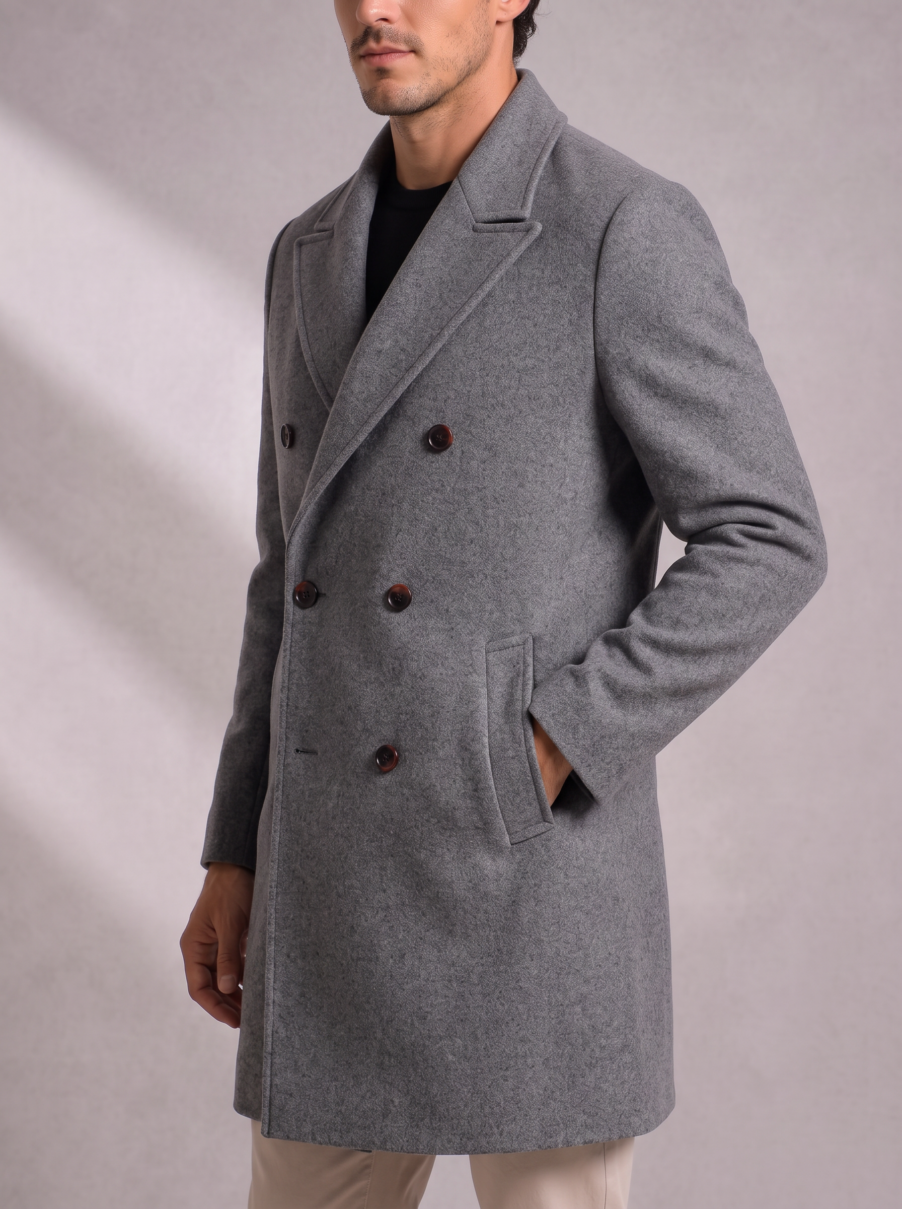 Men's Double-Breasted Overcoat – Longline, Peaked Lapels – image 2