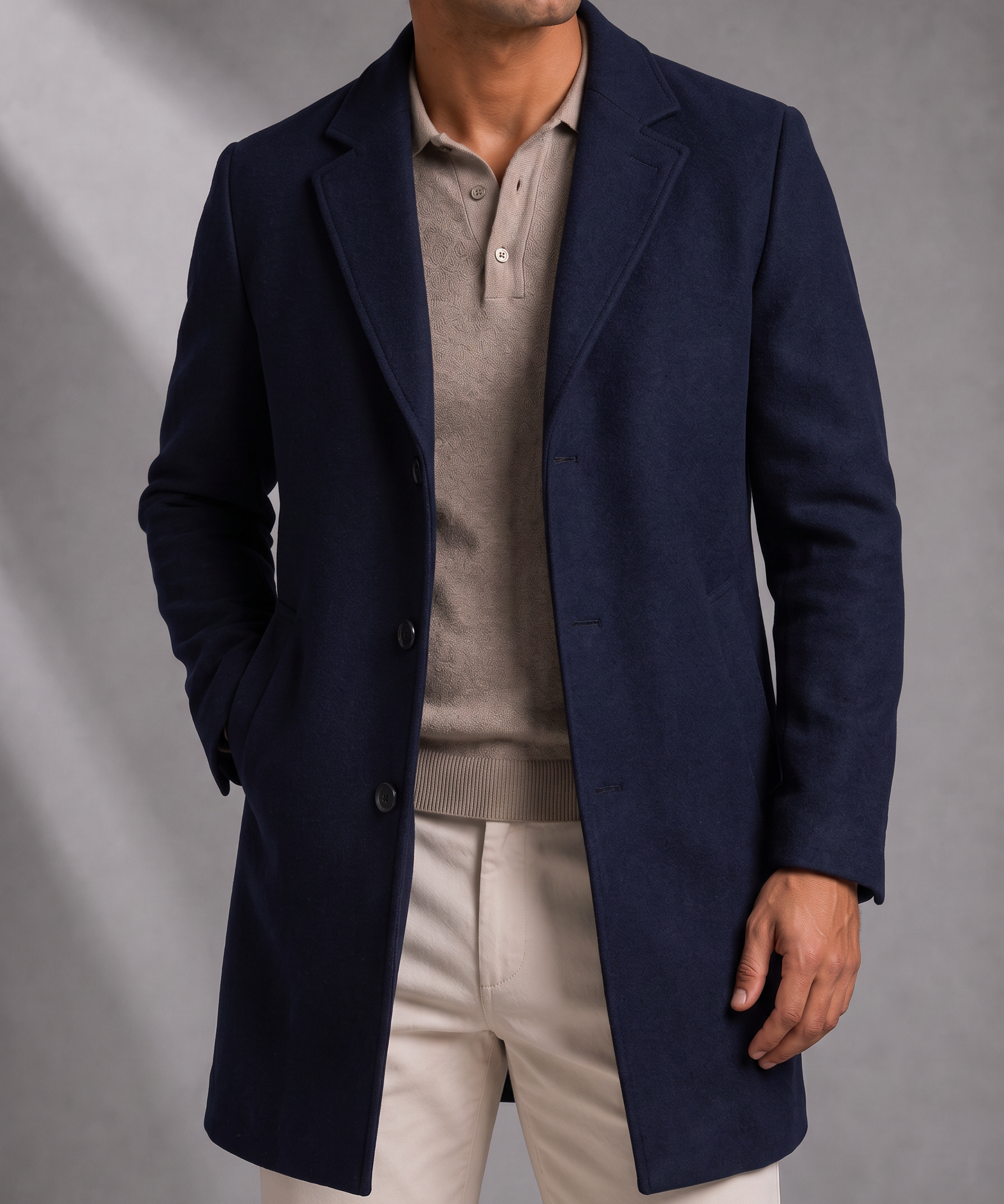 Men's Overcoat – Fully Lined, Single-Breasted