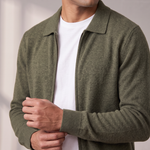Men's Zip Cardigan – Shirt Collar, Ribbed Trims