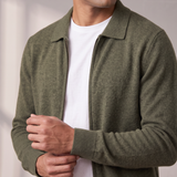 Men's Zip Cardigan – Shirt Collar, Ribbed Trims