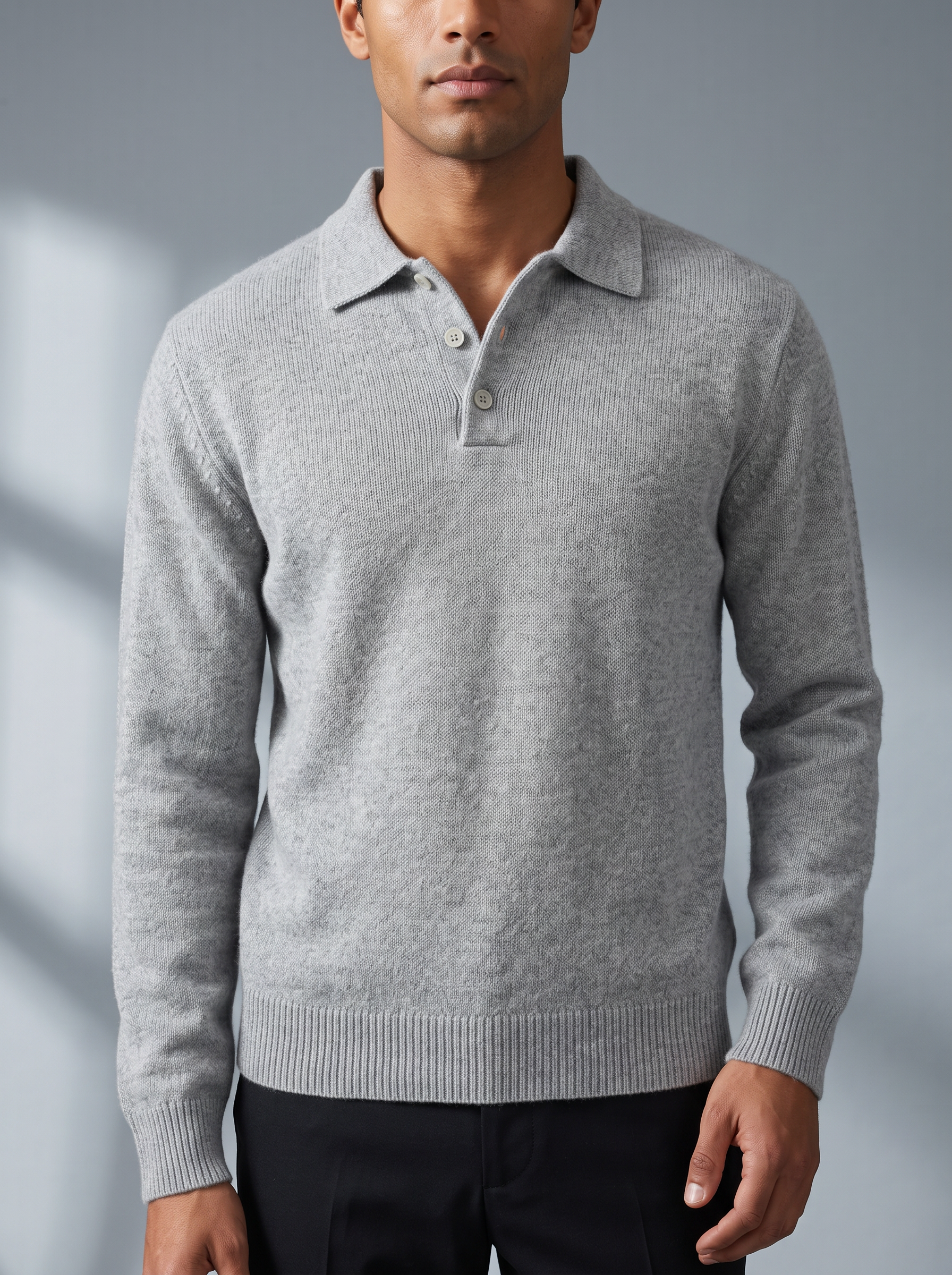 Men's Knitted Polo Jumper – Relaxed Fit, Open Collar – image 3