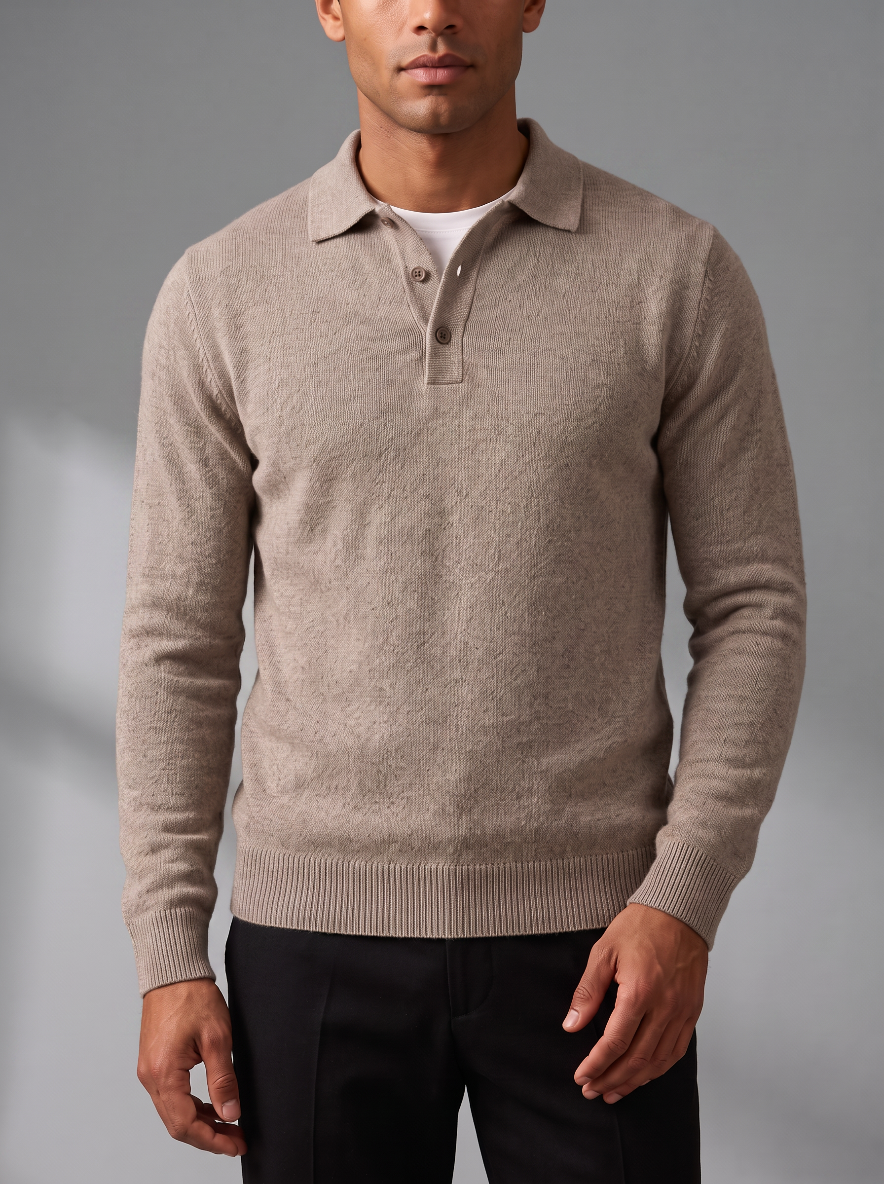 Men's Knitted Polo Jumper – Relaxed Fit, Open Collar – image 5