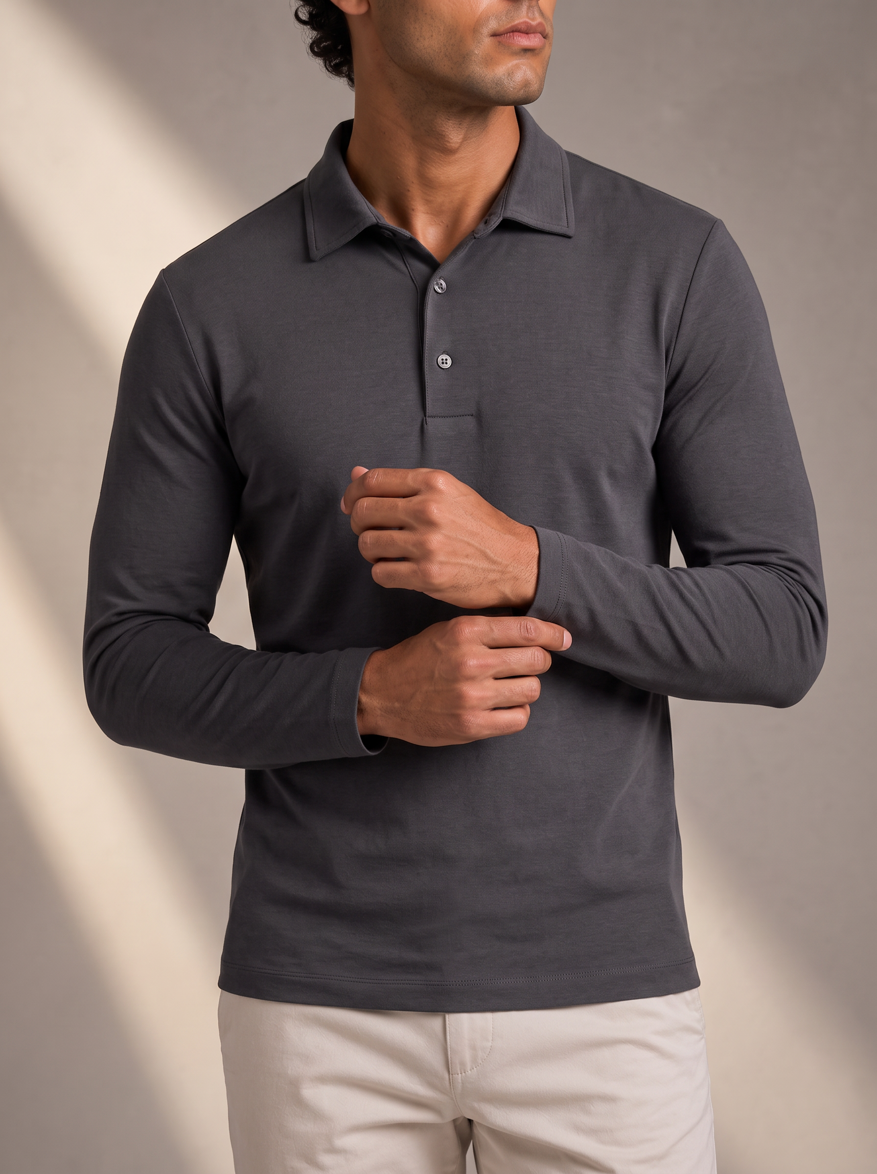 Men's Fine Gauge Polo – Layering Ready, Ribbed Trims – image 7