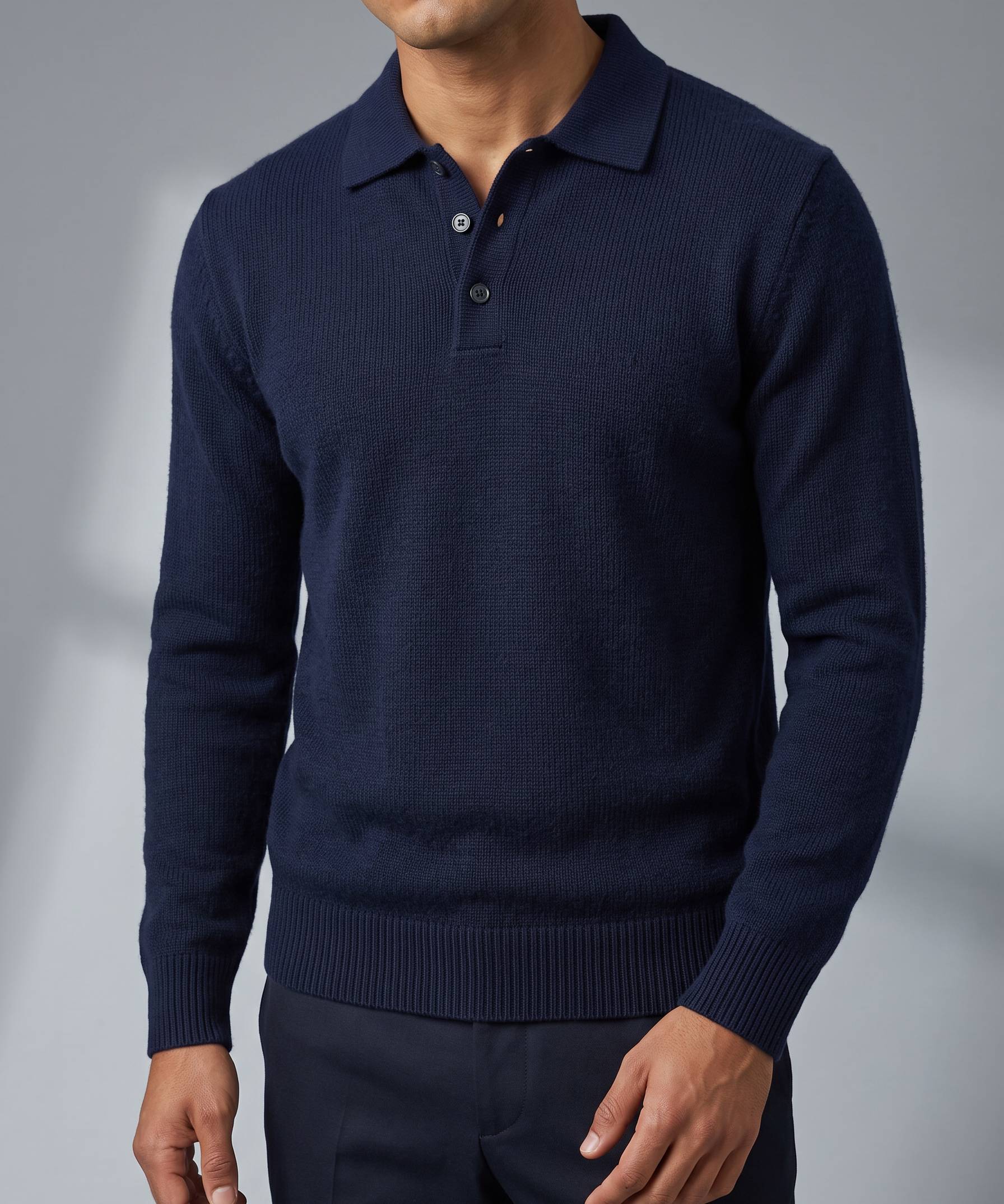 Men's Knitted Polo Jumper – Relaxed Fit, Open Collar