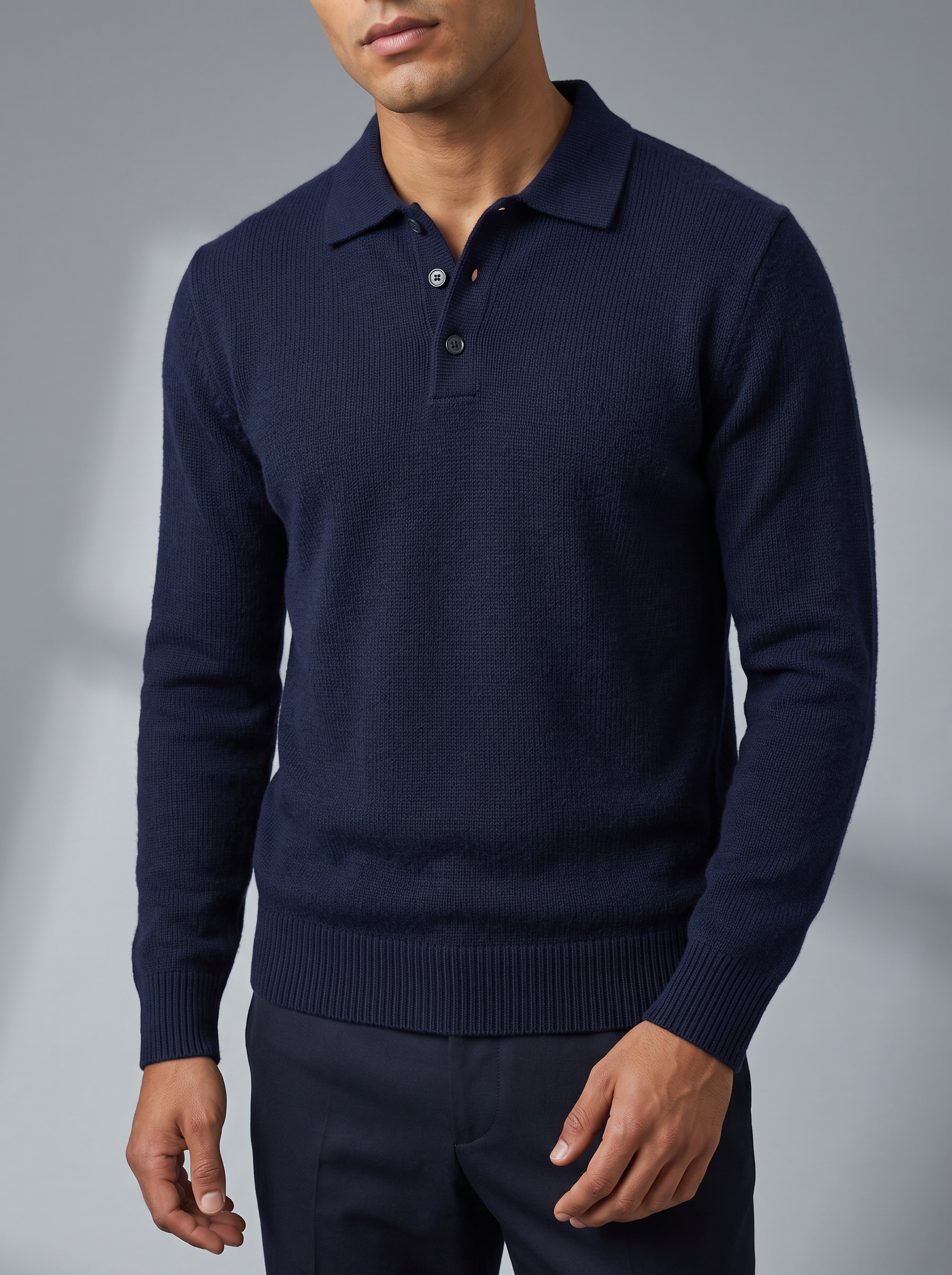 Men's Knitted Polo Jumper – Relaxed Fit, Open Collar