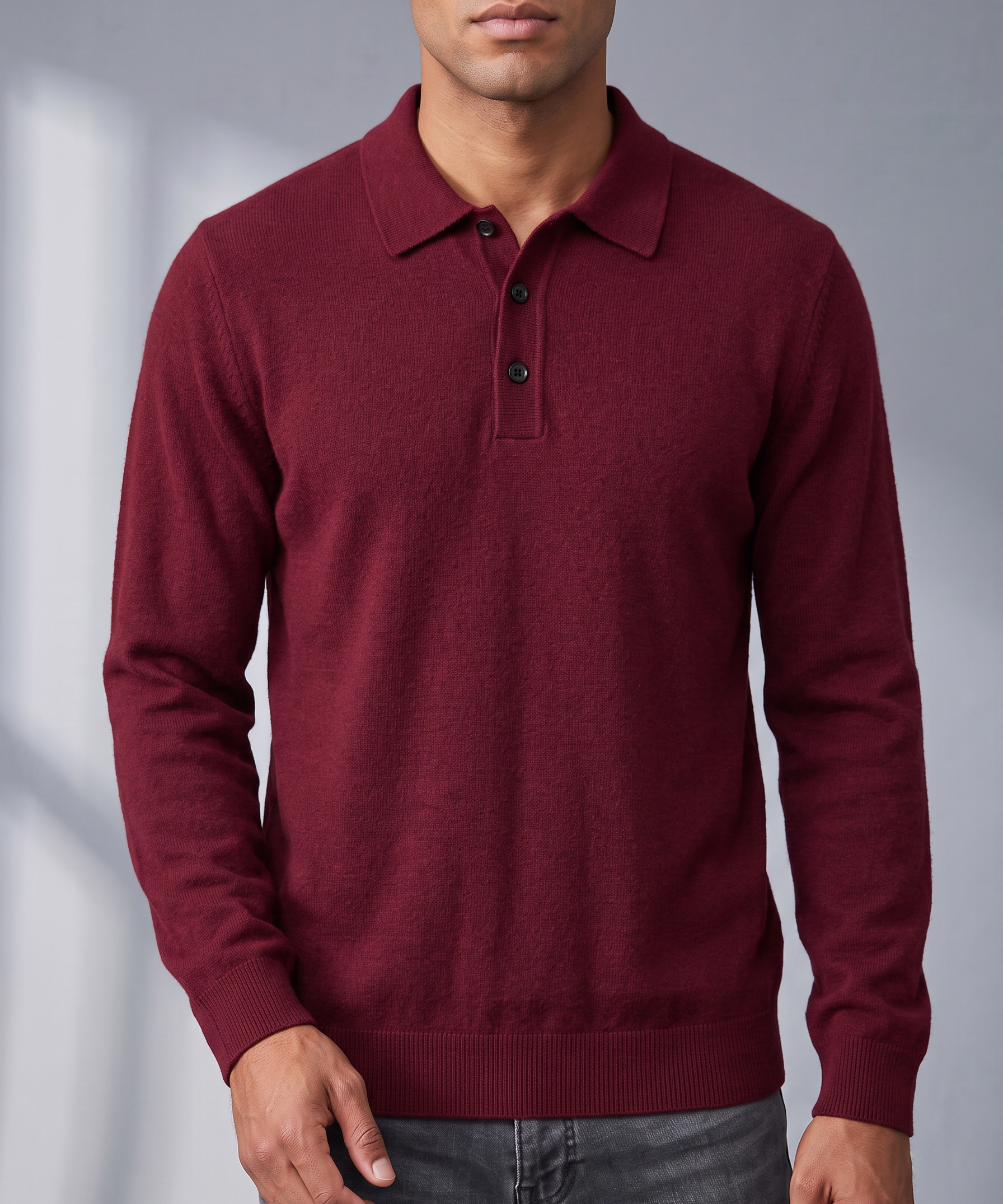Men's Polo Jumper – Open Collar, Relaxed Fit