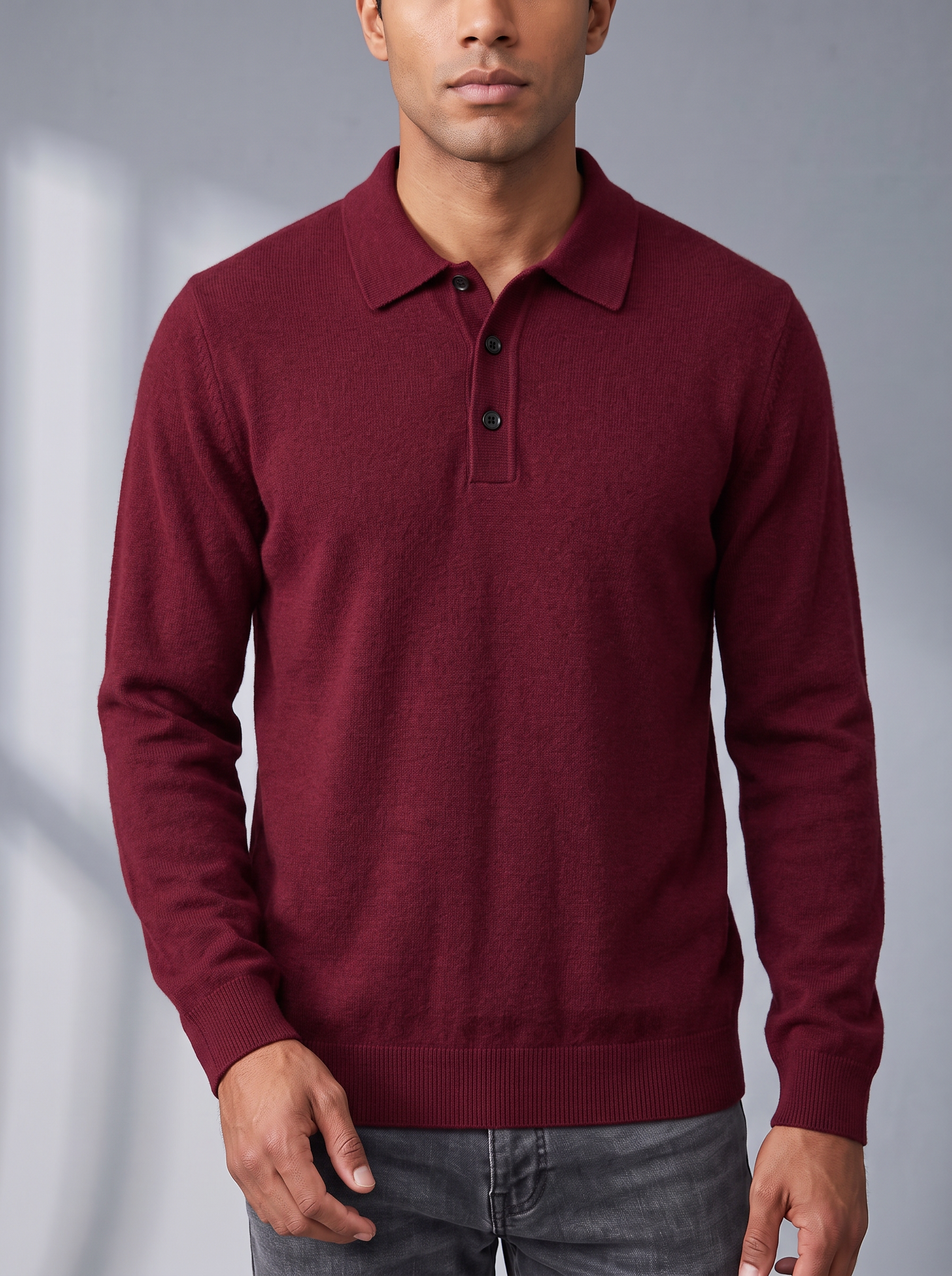 Men's Polo Jumper – Open Collar, Relaxed Fit