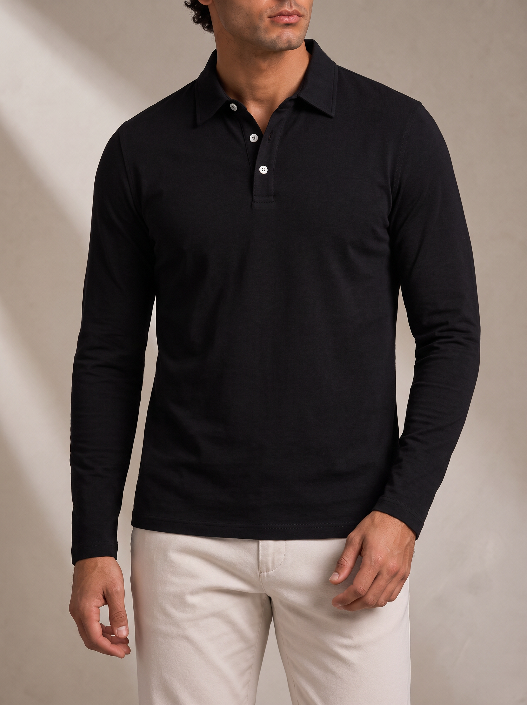 Men's Fine Gauge Polo – Layering Ready, Ribbed Trims – image 4