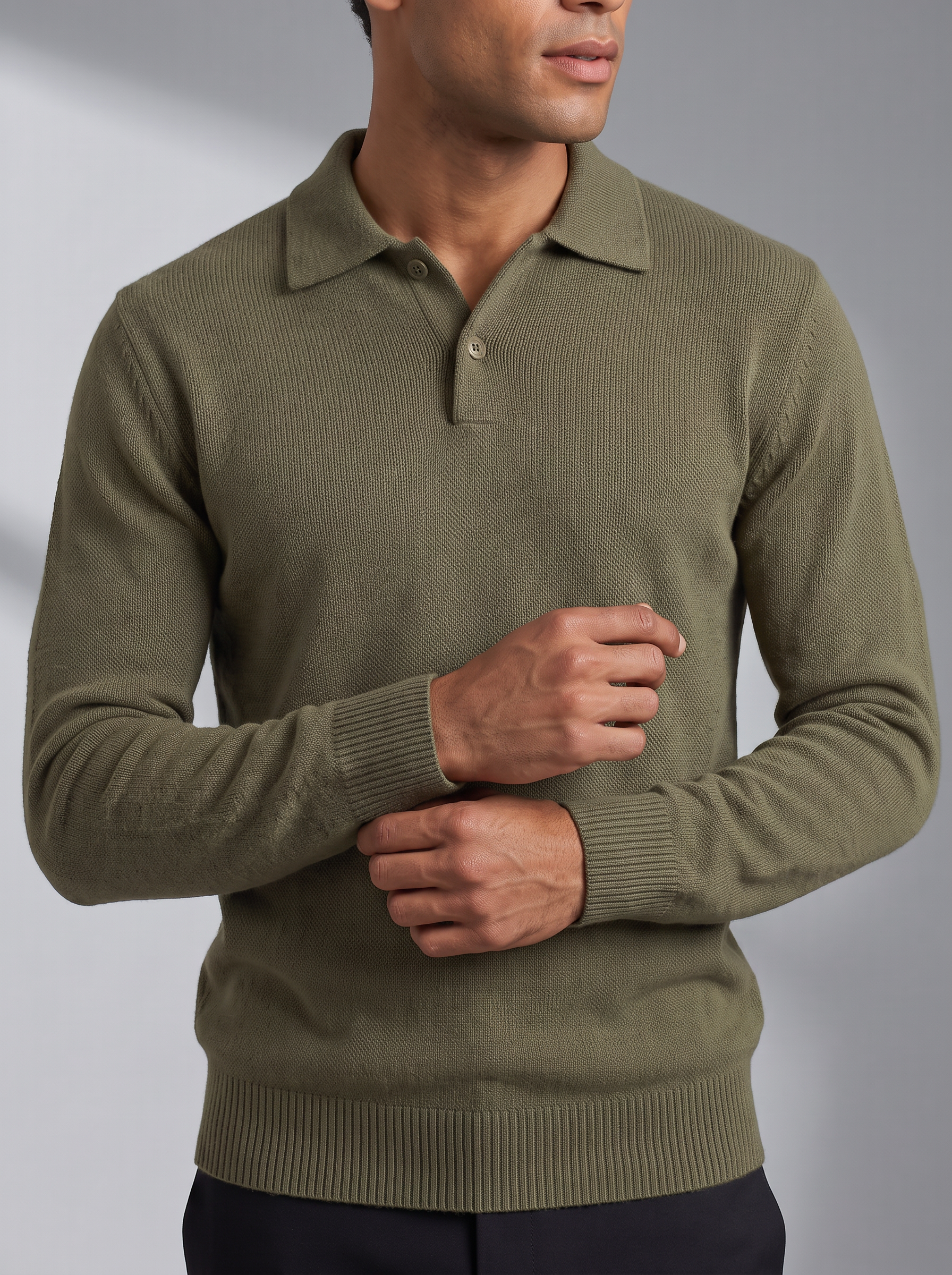 Men's Knitted Polo Jumper – Relaxed Fit, Open Collar – image 2