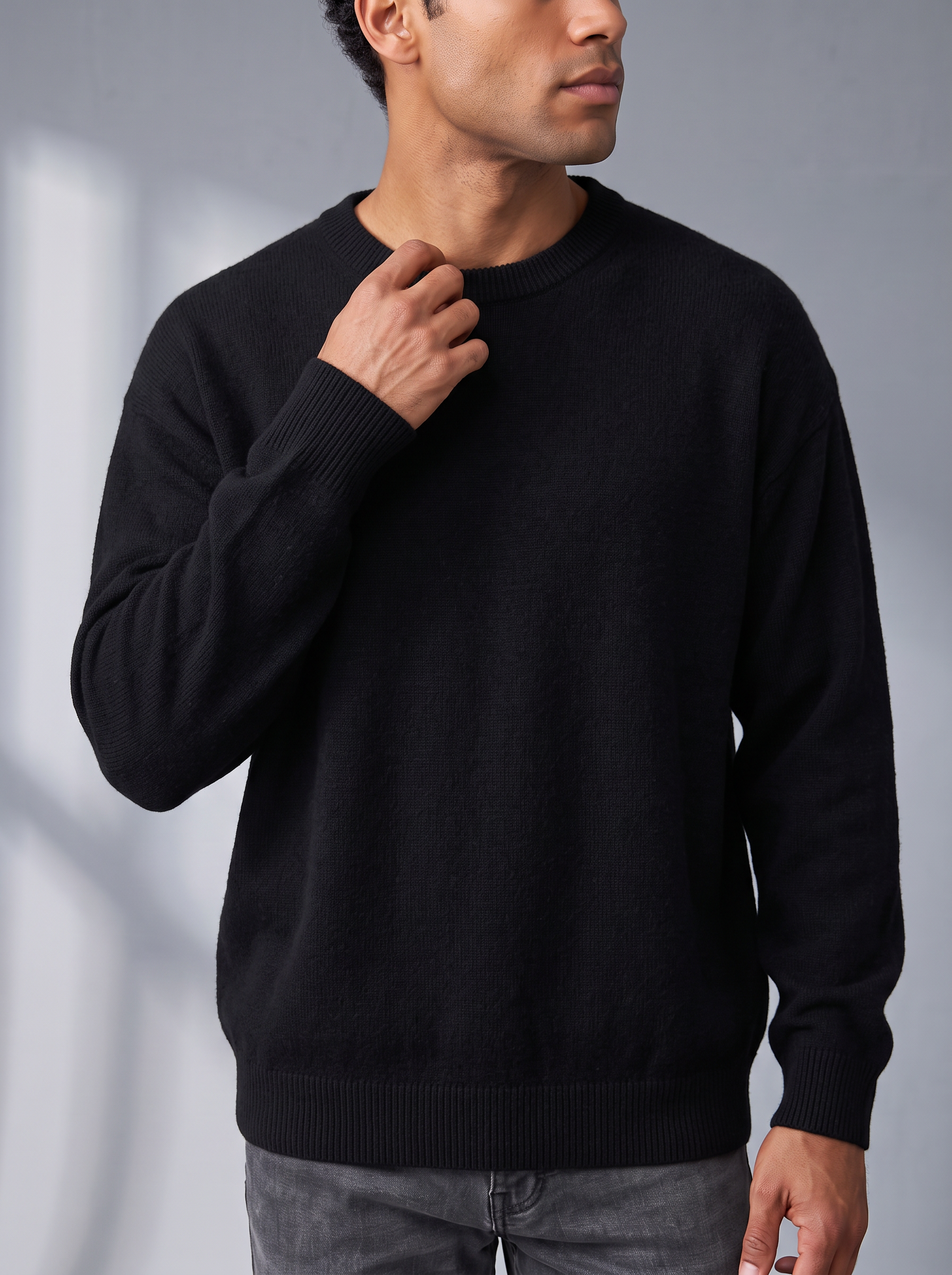 Men's Oversized Sweater – Dropped Shoulder, Ribbed O-Neck – image 2