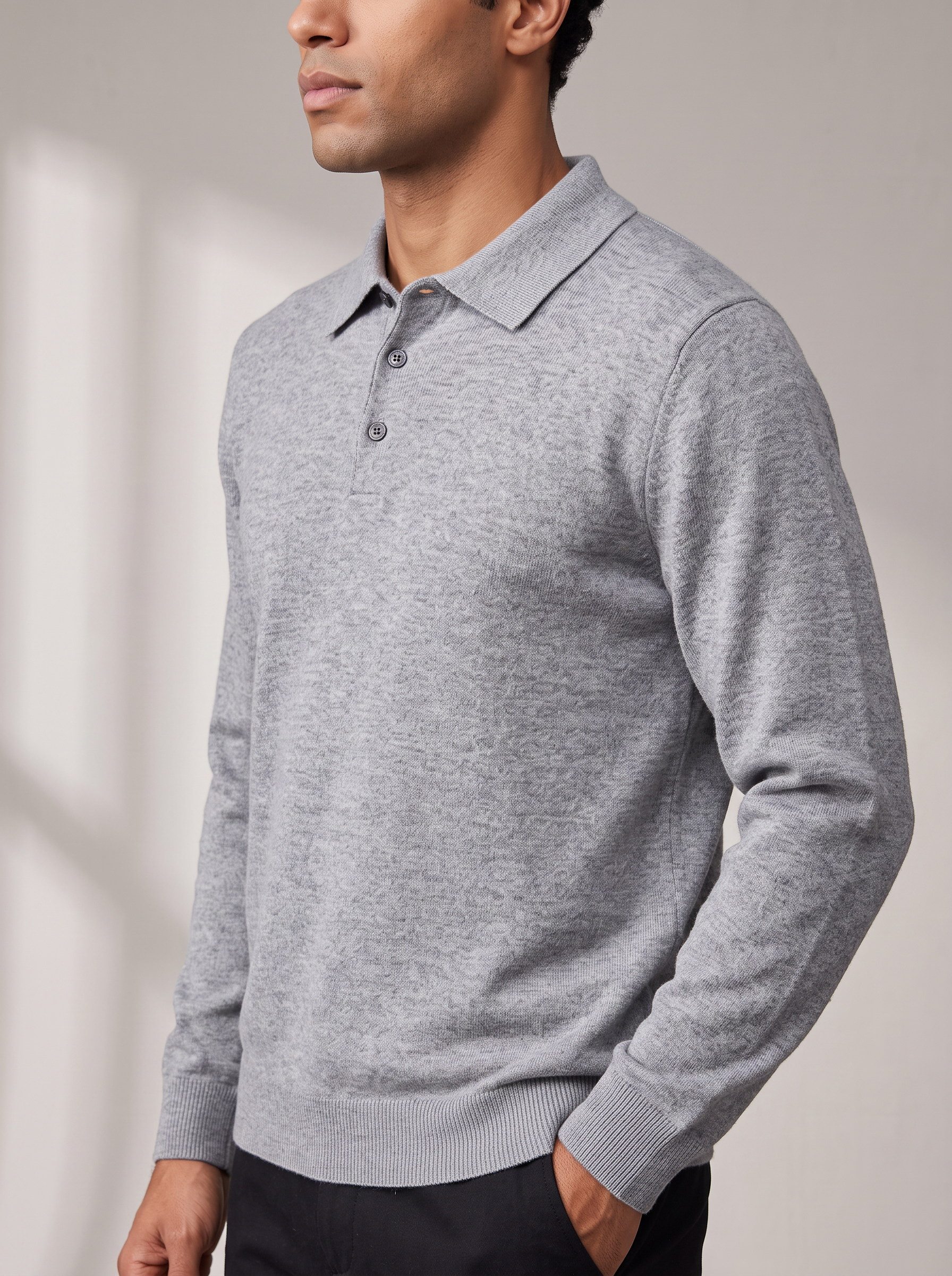 Men's Polo Jumper – Open Collar, Relaxed Fit – image 2