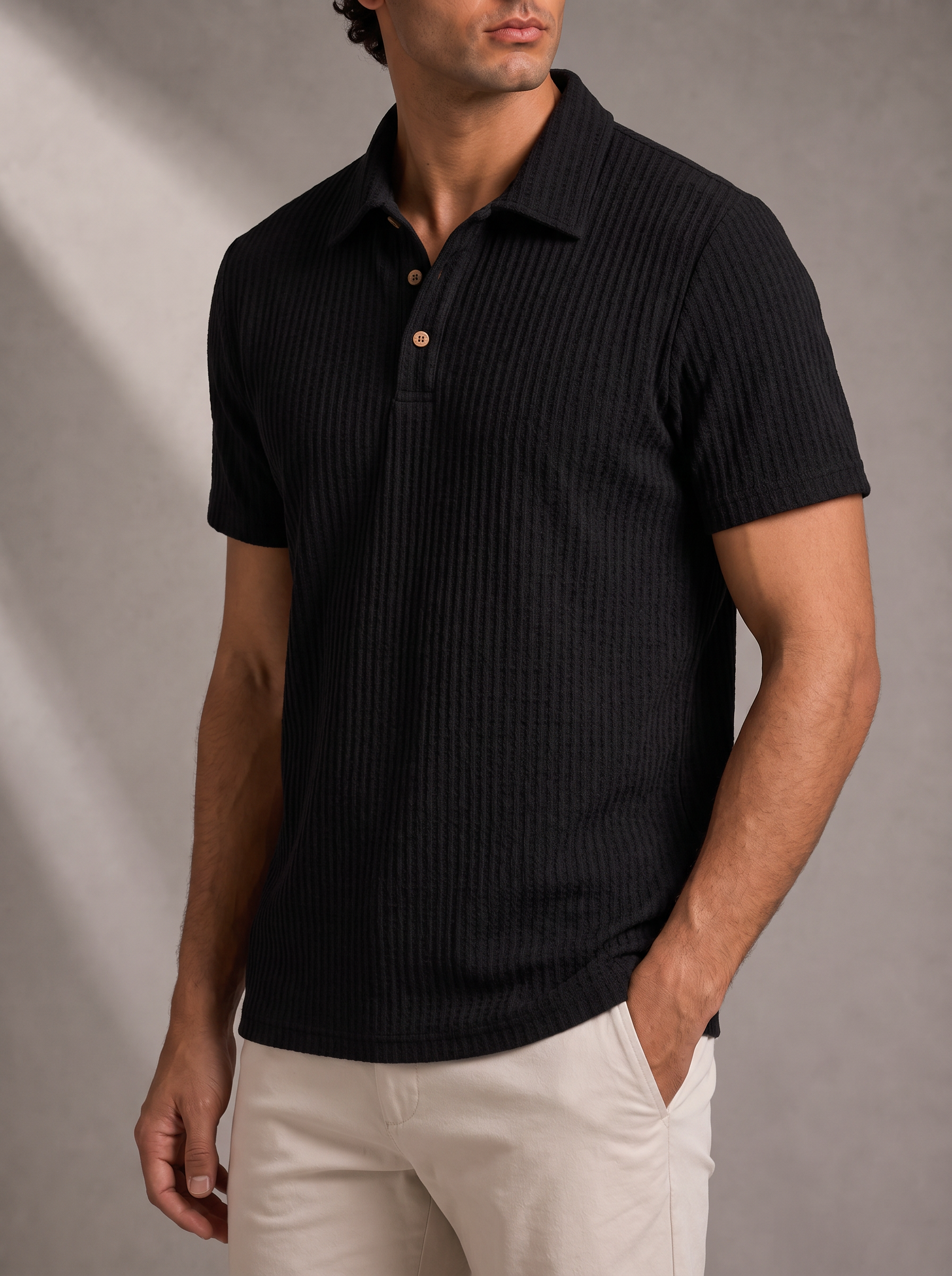 Men's Textured Polo – Structured Collar, Short Sleeve – image 2