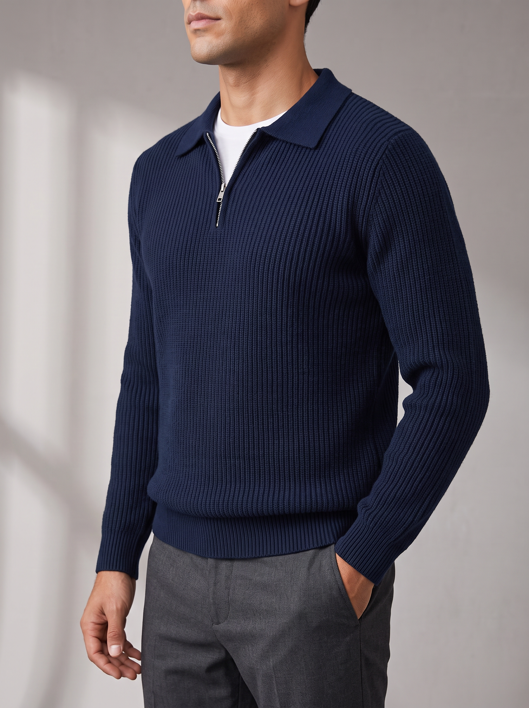 Men's Waffle Quarter Zip – Stand Collar, Fitted Cut – image 5