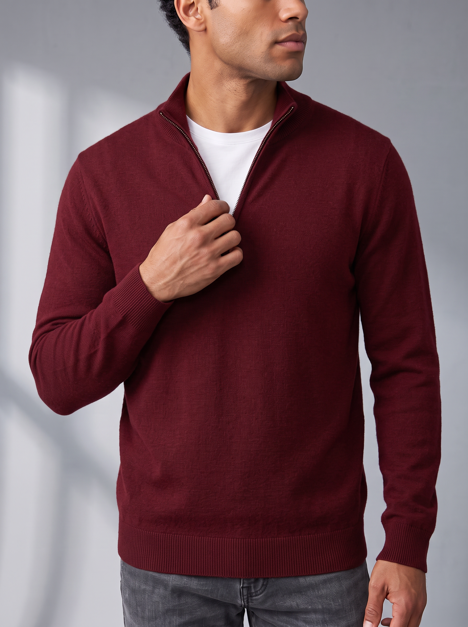 Men's Quarter Zip Sweater – Adjustable Stand Collar – image 5