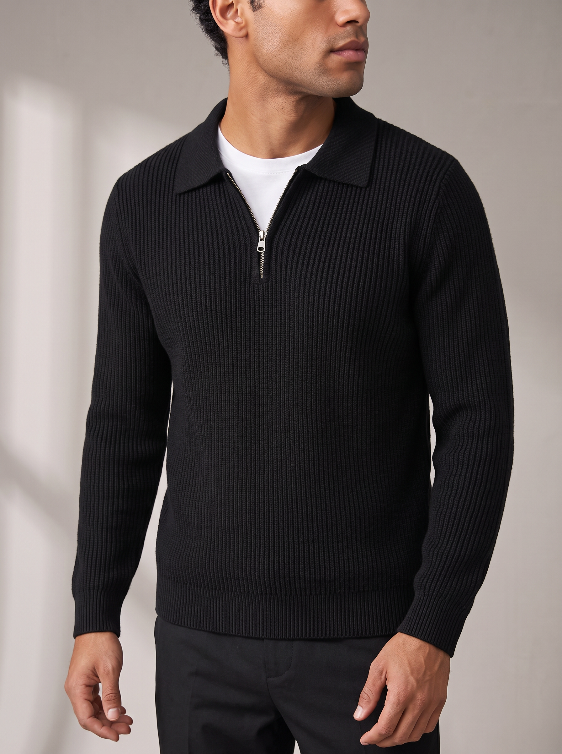 Men's Waffle Quarter Zip – Stand Collar, Fitted Cut – image 2