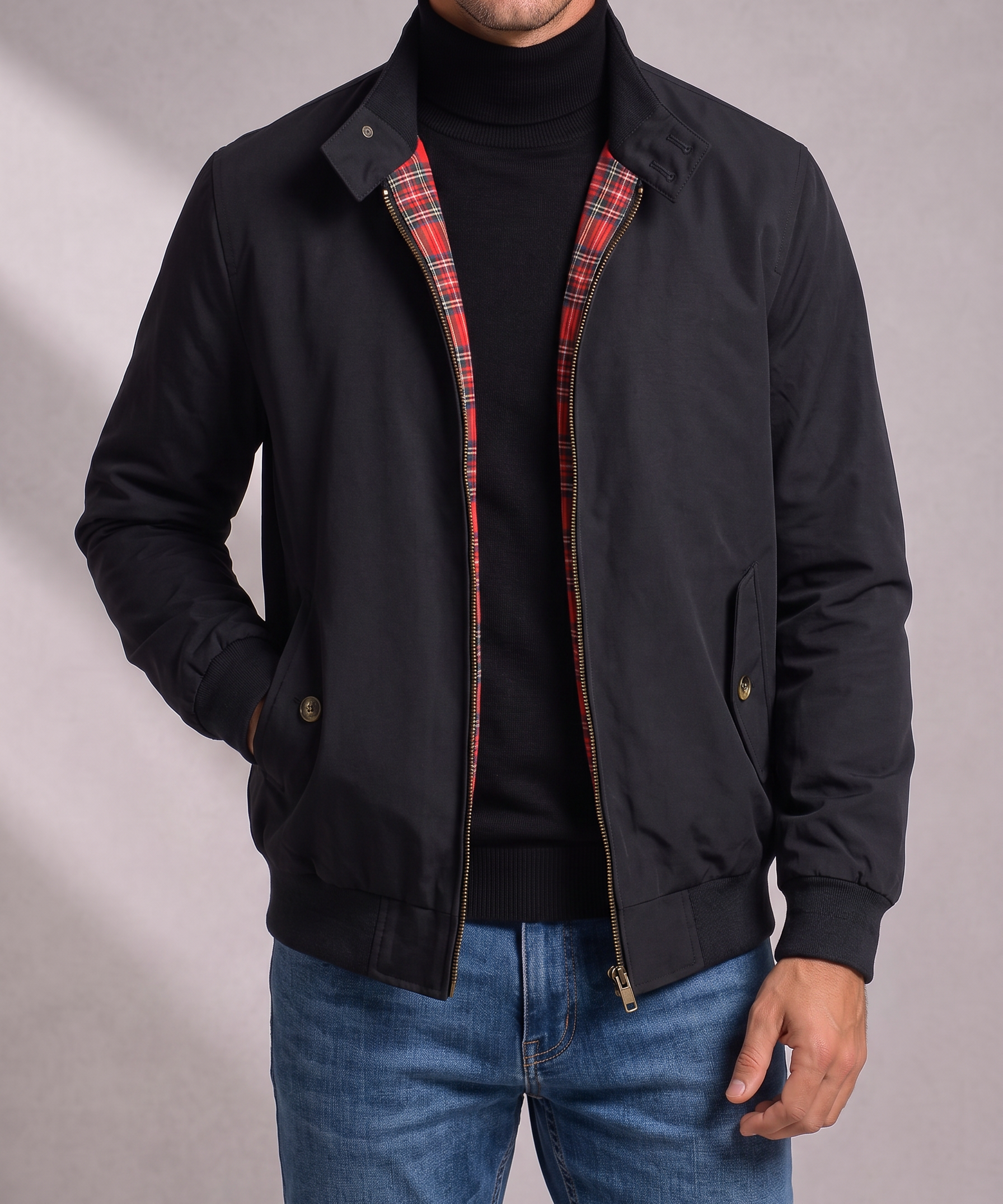Men's Zip Bomber Jacket – Stand Collar, Contrast Lining