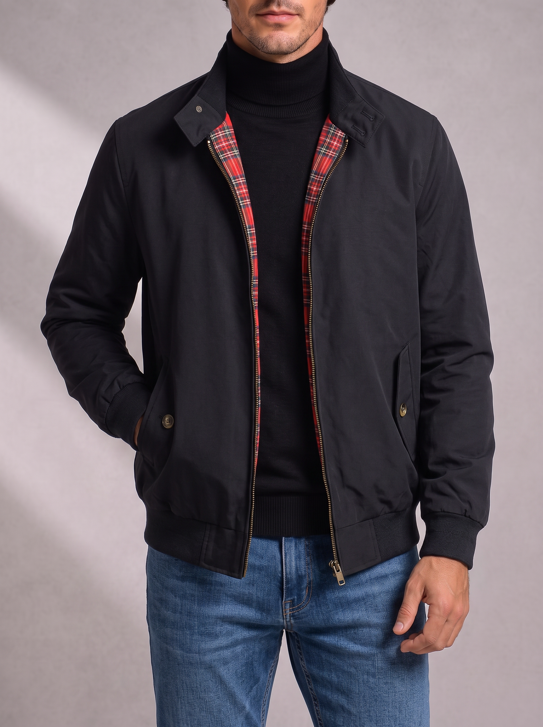 Men's Zip Bomber Jacket – Stand Collar, Contrast Lining