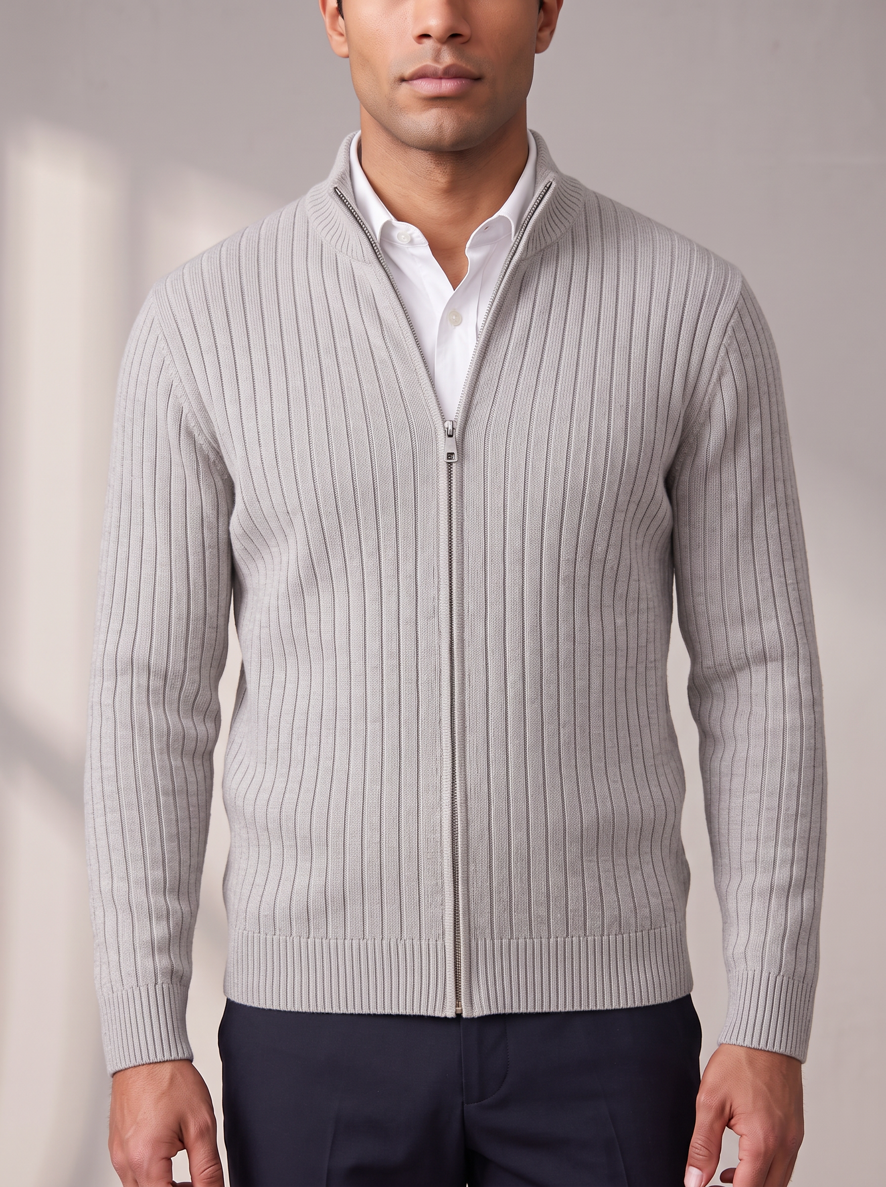 Men's Ribbed Zip Cardigan – Minimalist Finish, Easy Layering – image 2