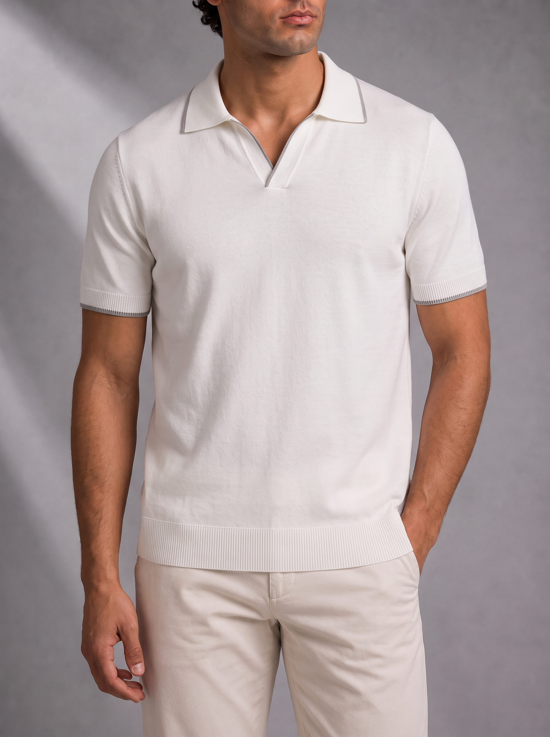 Men's Knit Polo – Contrast Trim, Ribbed Collar – image 3
